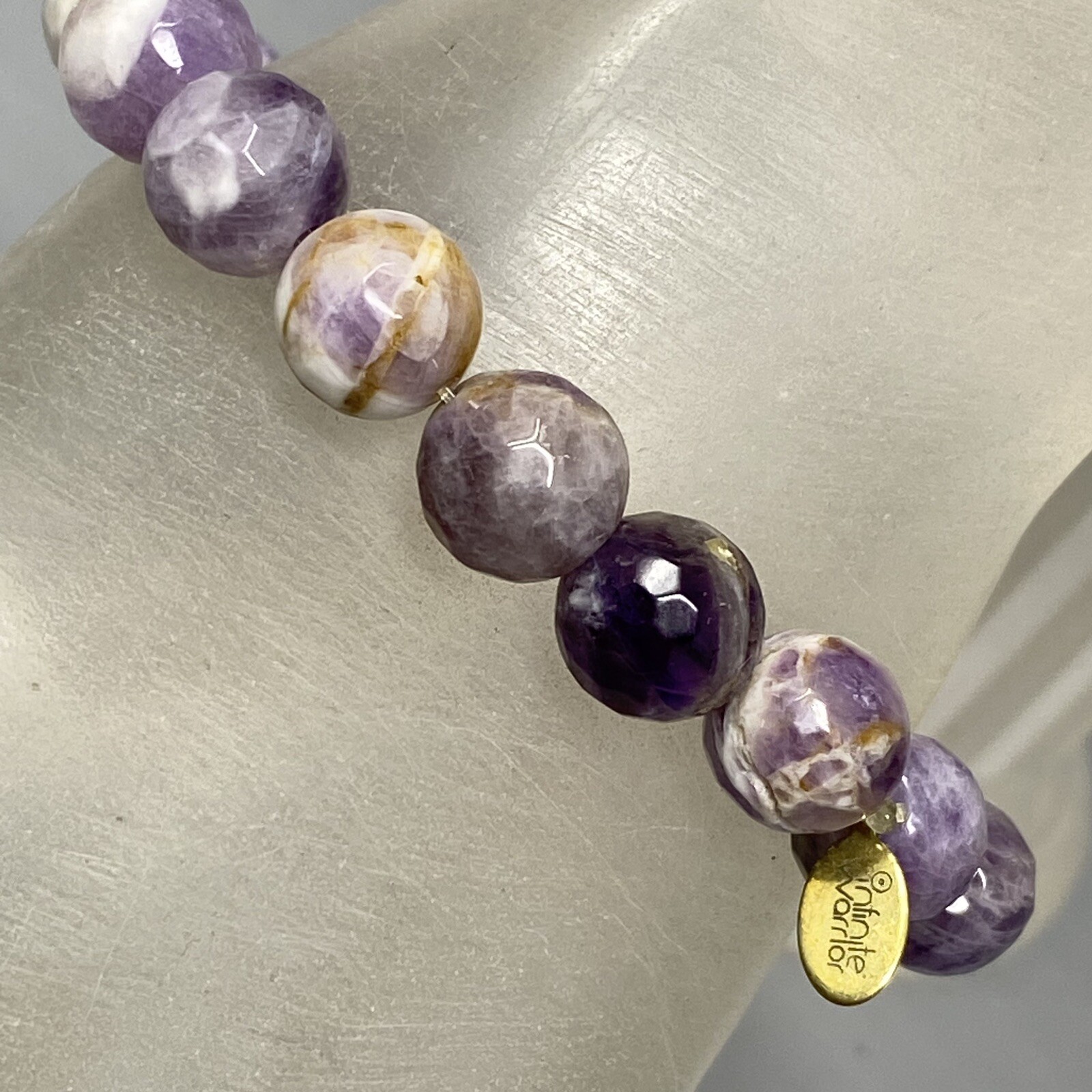 Designer Amethyst Bracelet Faceted Round Stone Beads Stretch Infinity Warrior 6″