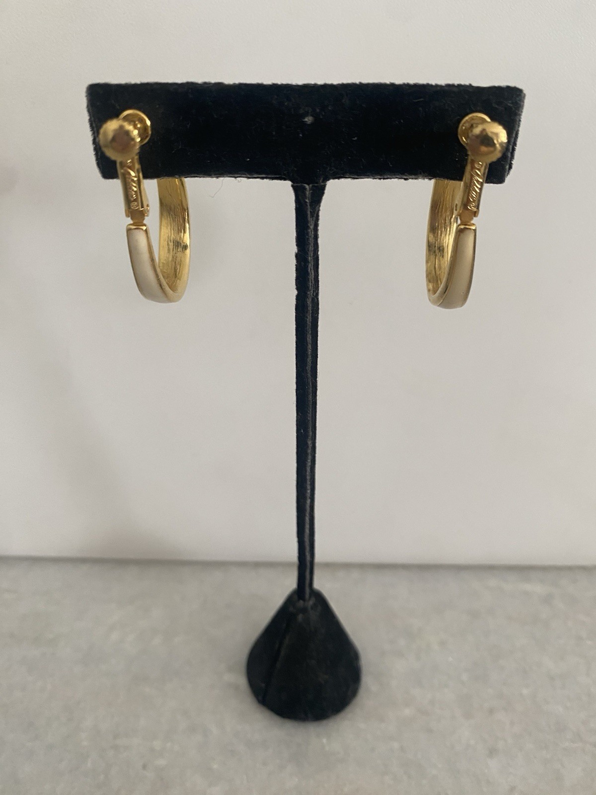 Vintage Goldette Cream Gold Hoop Adjustable Clip On Earrings