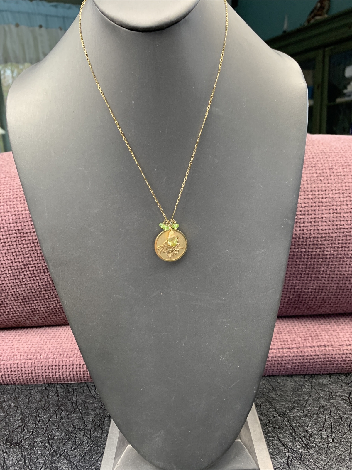vintage GARA DANIELLE august birthstone 14k GF peridot GEMSTONE flower necklace