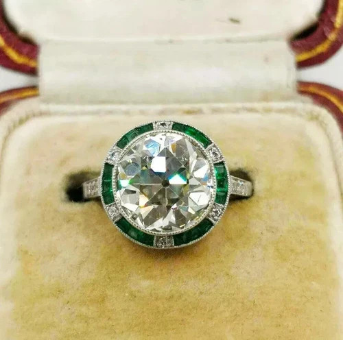 Art Deco Style Round Cut Lab Created Diamond 925 Silver Engagement Ring