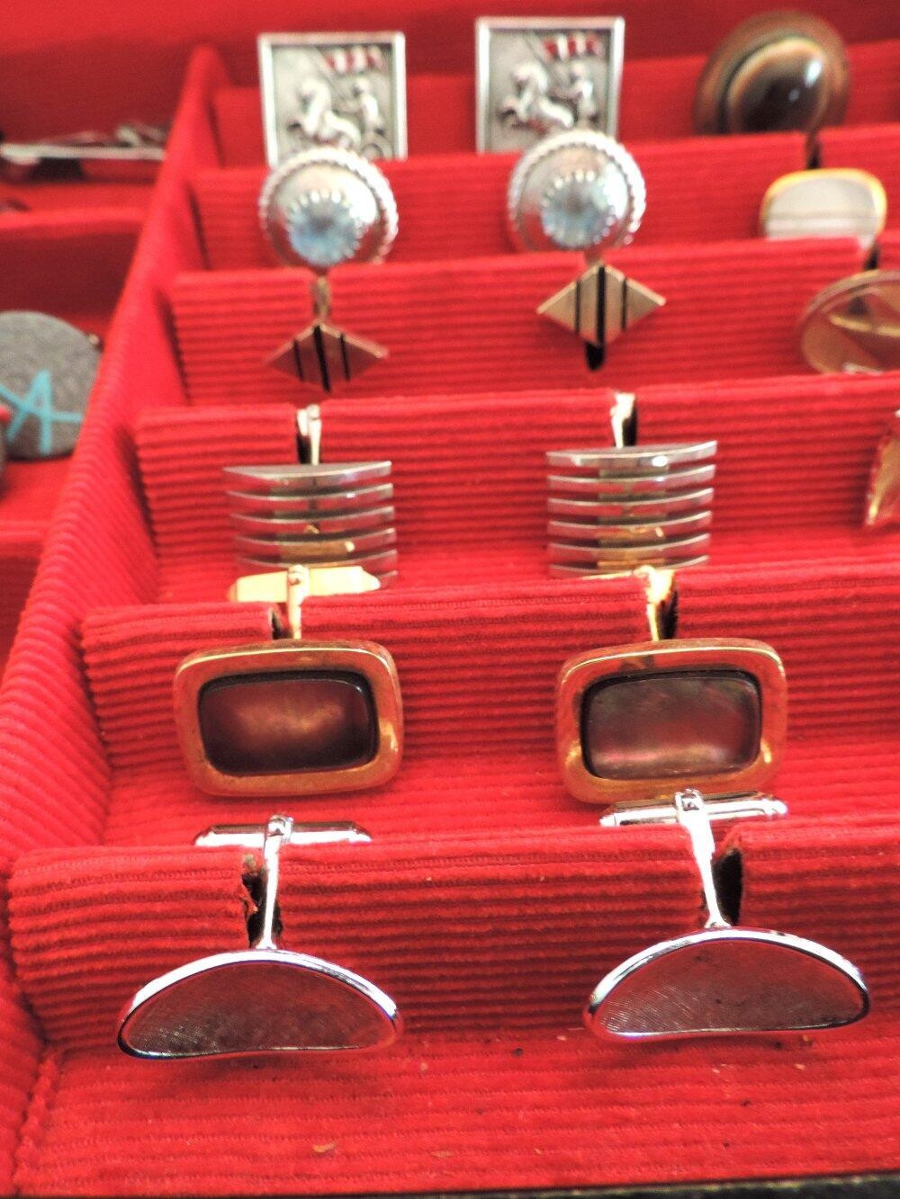 Vtg Lot #3 Men’s Jewelry Box Cuff Links Tie Clips Swank Kreisler Craft Unsigned