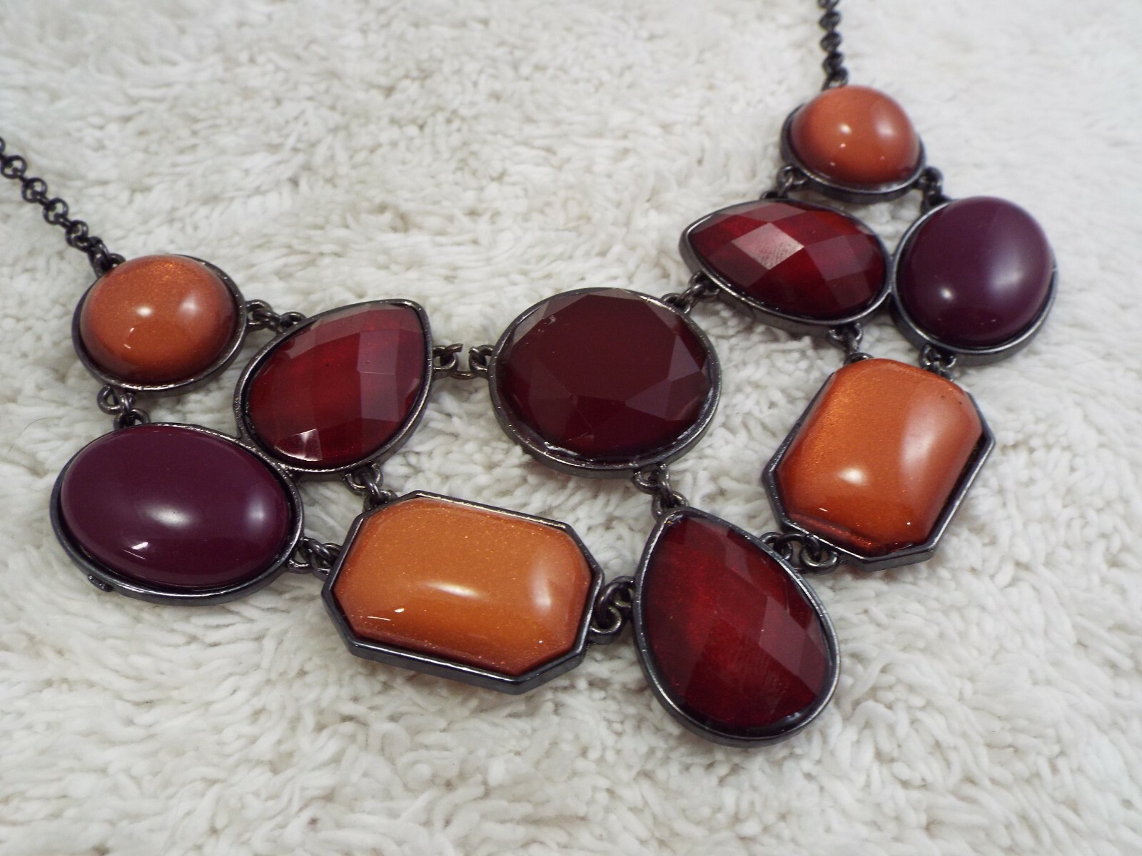 Gunmetal Peach Red Fuchsia Bead Scoop Necklace (A57)