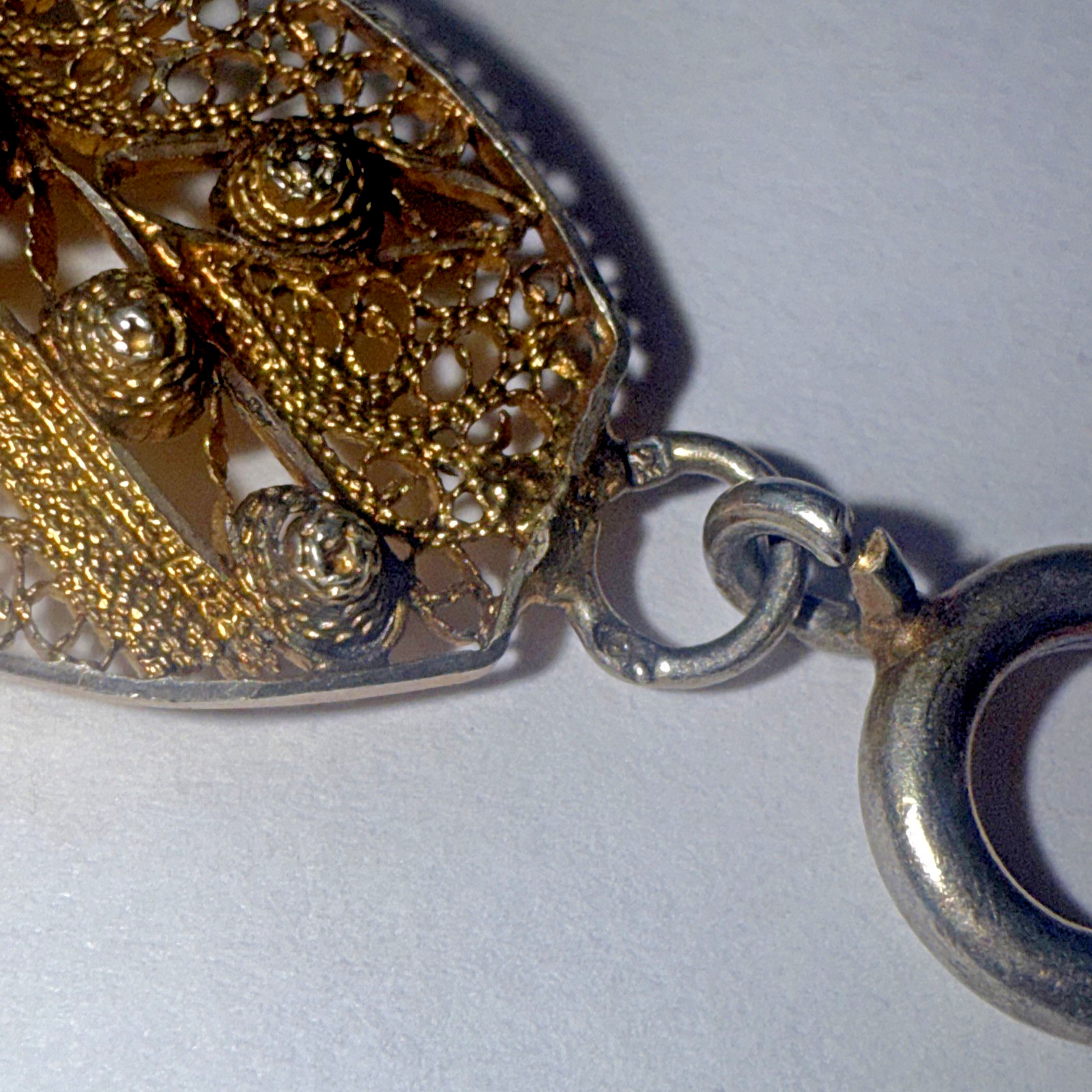 Vitg Sterling Silver Gold-wash Guilloche Enamel Ornate Filigree Panel Bracelet