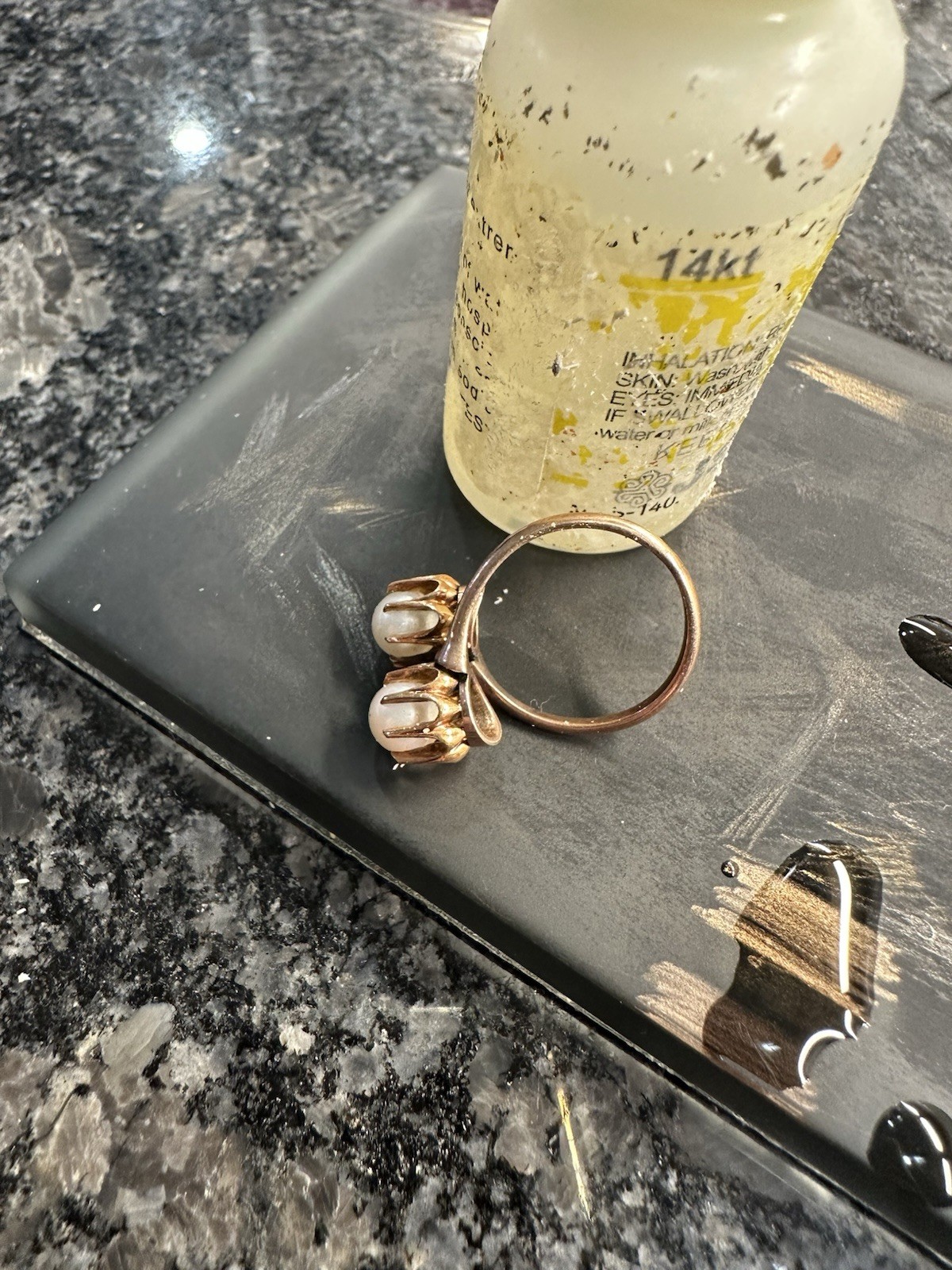 VTG 14k Rose Gold Claw Set Double 5MM Pearl Ring Sz 4.75 3 Grams
