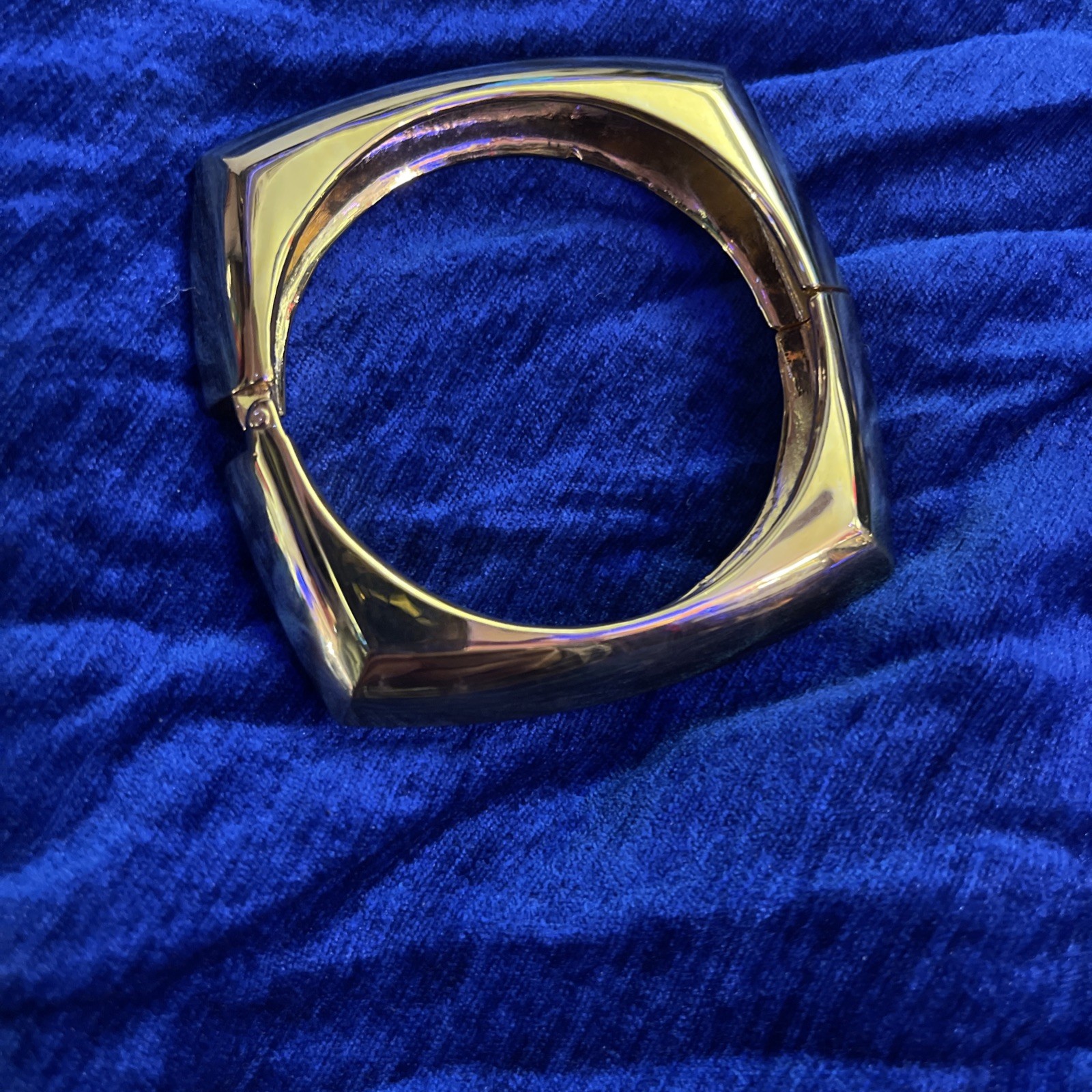 Vintage Gold Tone Hinged Bangle Bracelet, Chunky Square Cuff, Modern Minimal