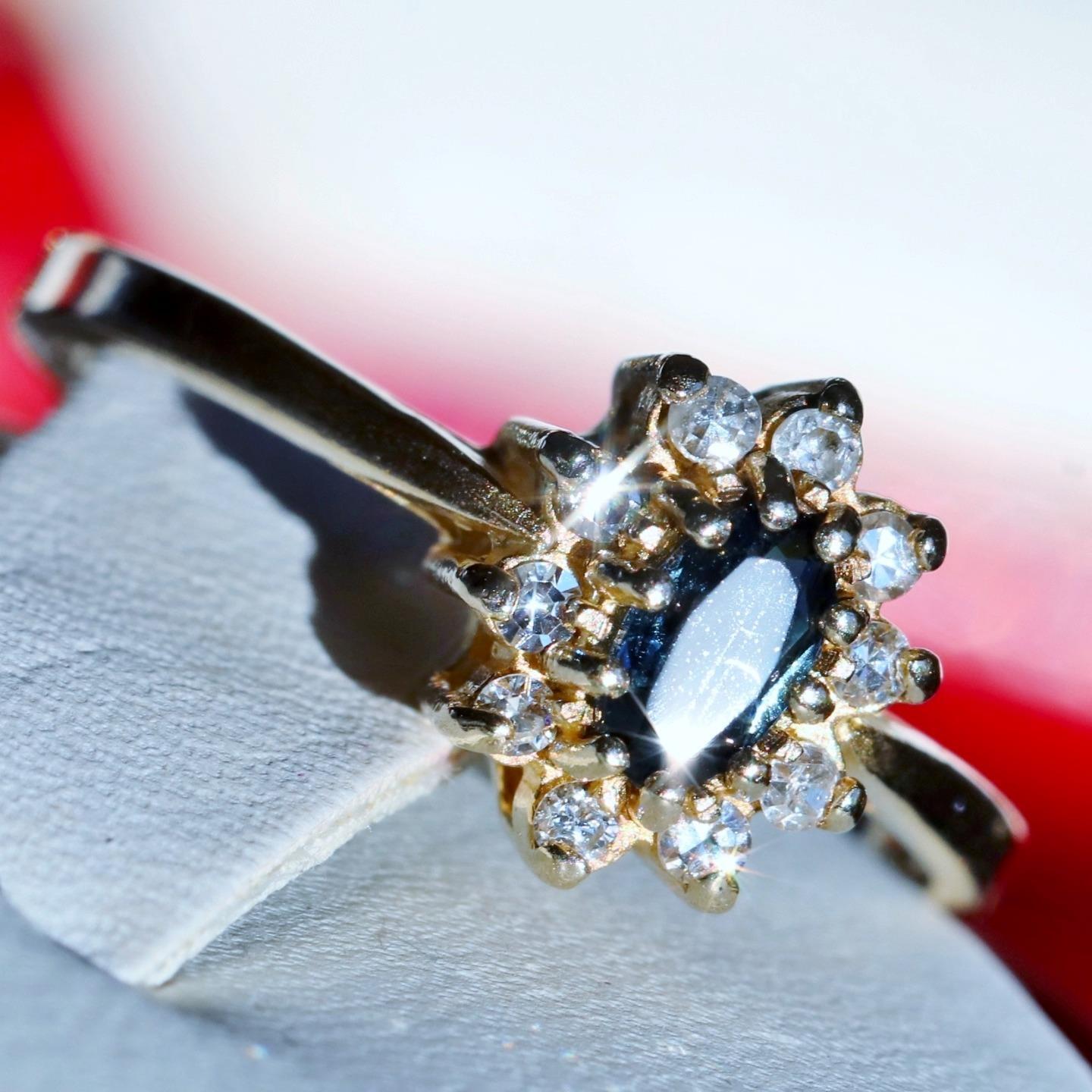 14k yellow gold size 5.75 ring 0.35ct natural, treated sapphire diamond 1.83gr