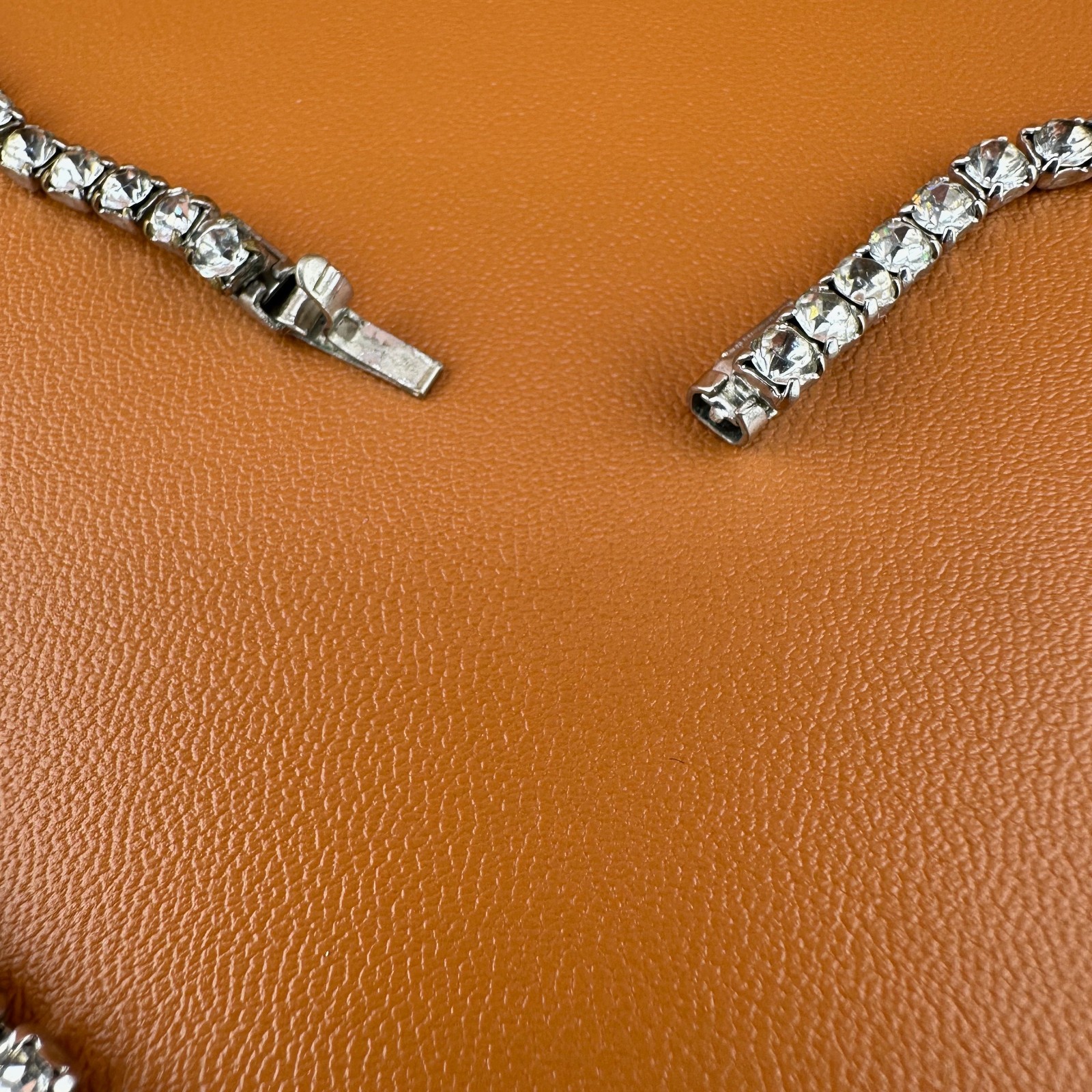 Vintage Rhinestone Festoon Style Necklace Silver Tone Cup Chain Clear Stones