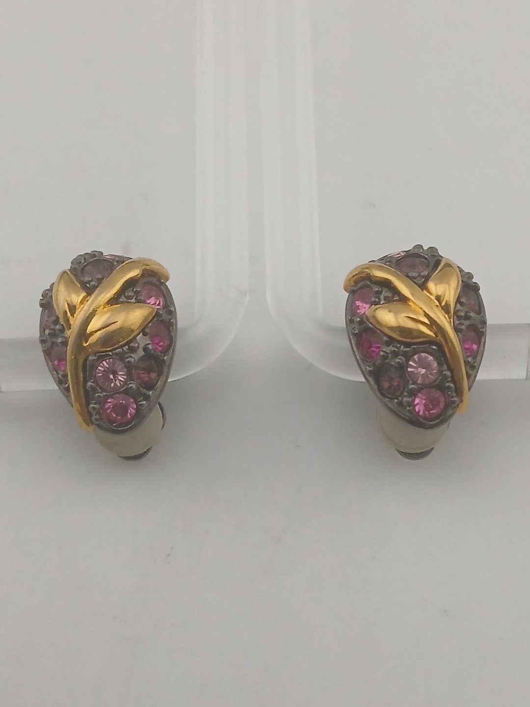 Joan Rivers Midnight Garden Egg gunmetal pink purple gold tone clip earrings
