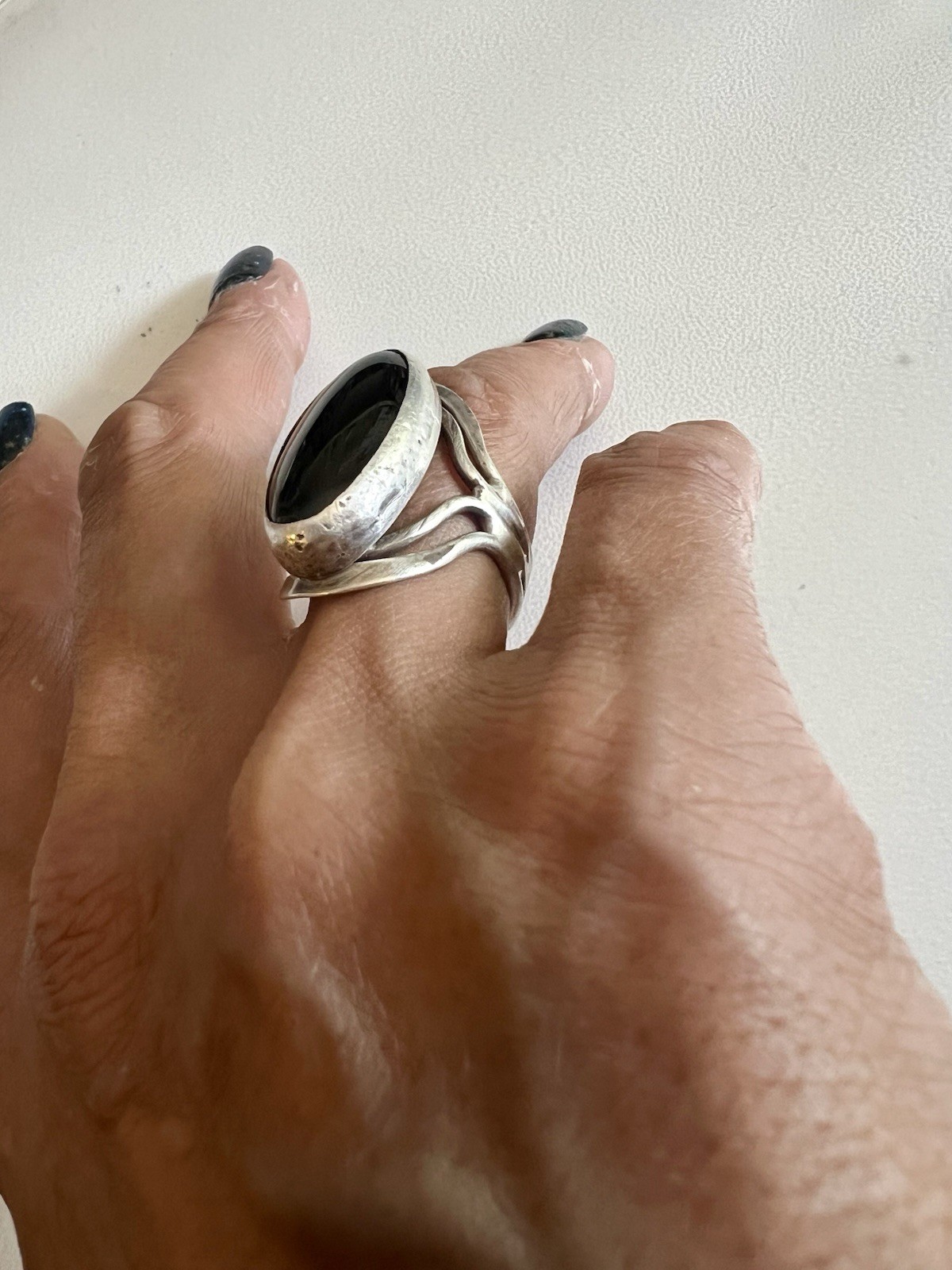 Vintage 90s Sterling Silver .925 Ring Oval Onyx Stone Size 7