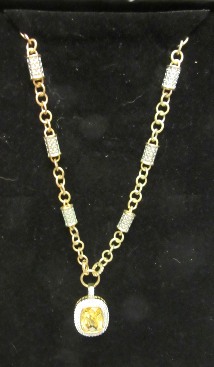 VTG REAL COLLECTIBLES BY ADRIENNE Necklace Yellow Citrine Crystal in Box