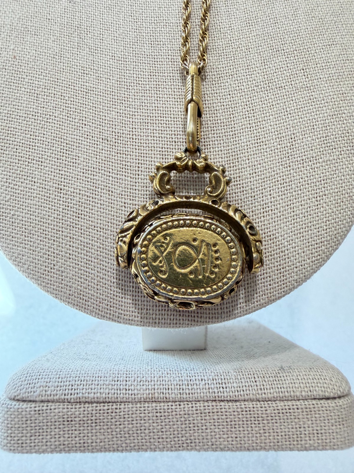 Goldette Necklace Flip Pendant Cameo & Napoleon Faux Coin Gold Plated 32” N89