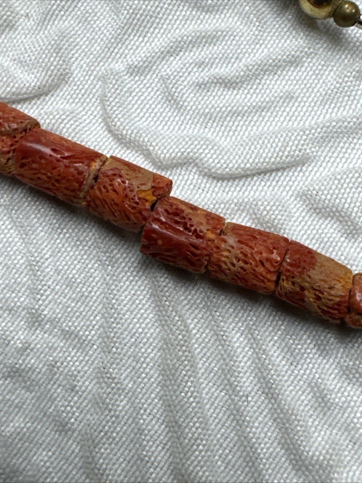 Vintage Natural Red Coral Red / Orange Hue Barrel Shape Gold Spacers 30”Necklace