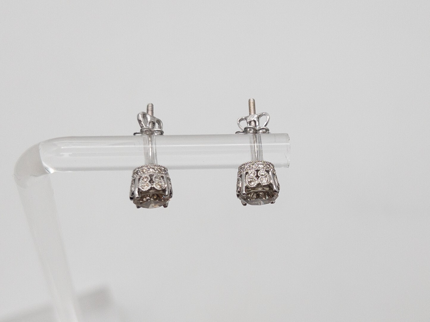 Designer $5000 1.75ct Natural Champagne Diamond 18k White Gold ETERNITY Earrings