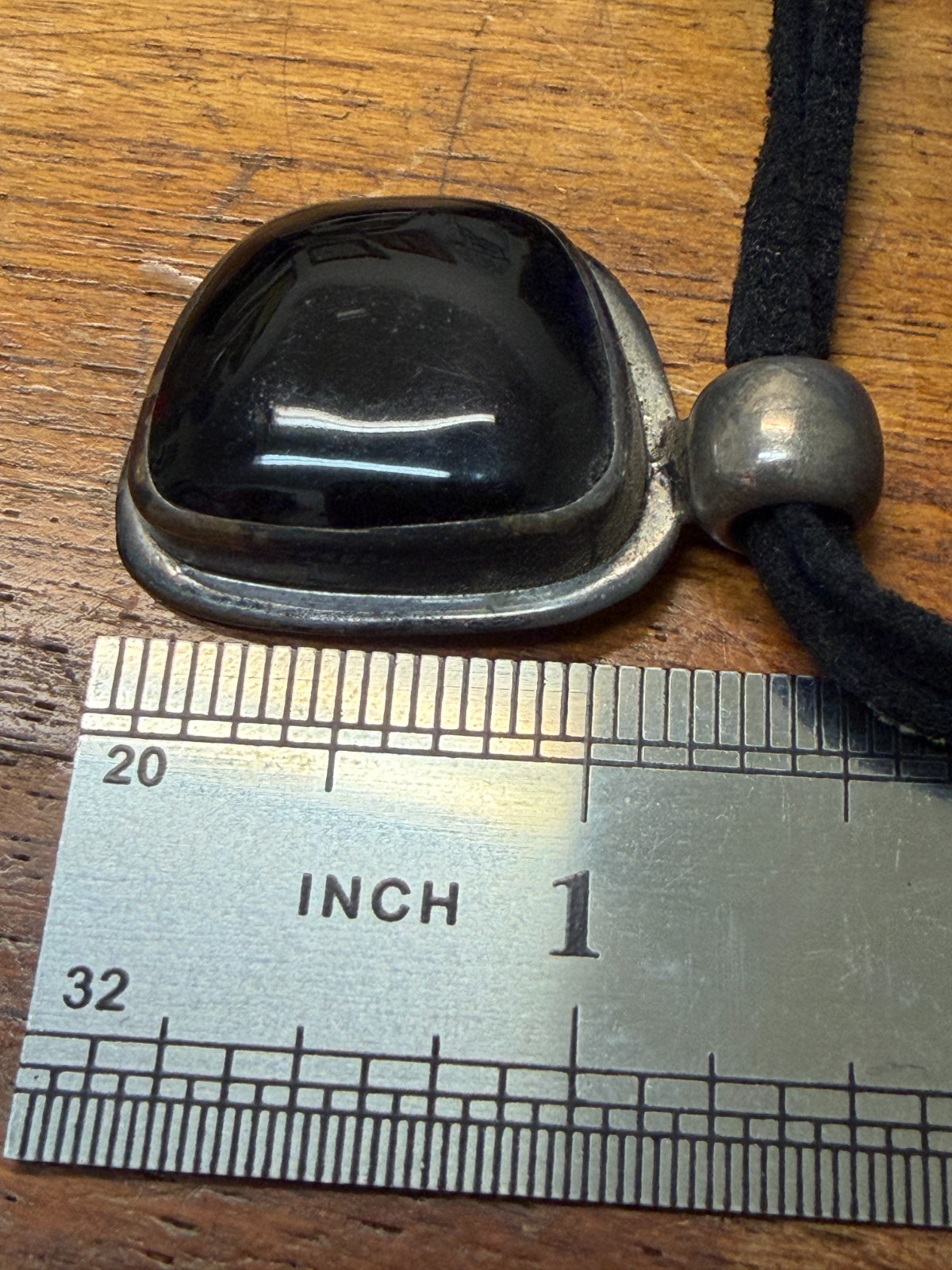 Vtg ATI Mexico .925 Sterling Mahogany Black Obsidian Pendant Suede Necklace