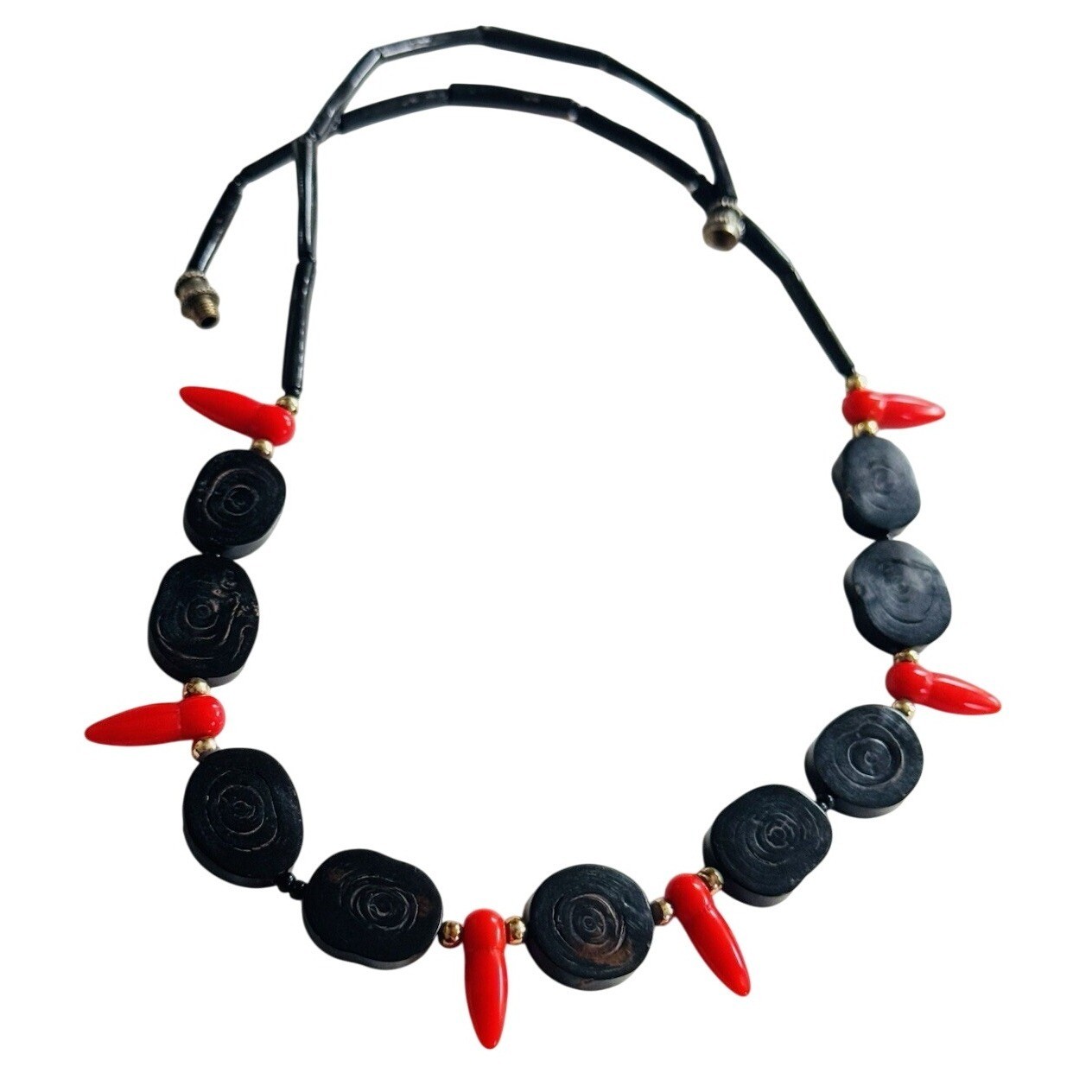 Black Coral VTG Necklace Collar Choker Natural Genuine Hawaiian Real Beads 18″