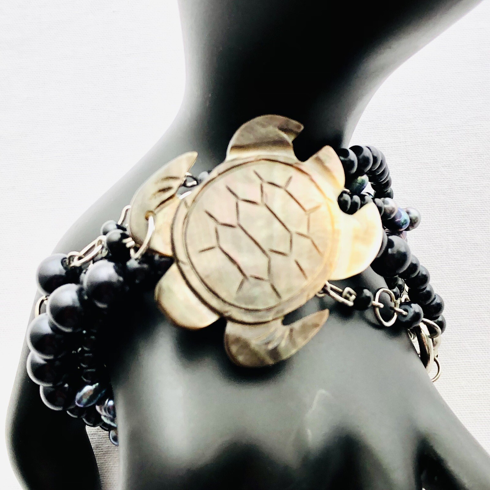 Turtle Charm Bracelet Freshwater Pearl Nautical Beach Ocean Animal Jewelry 8”