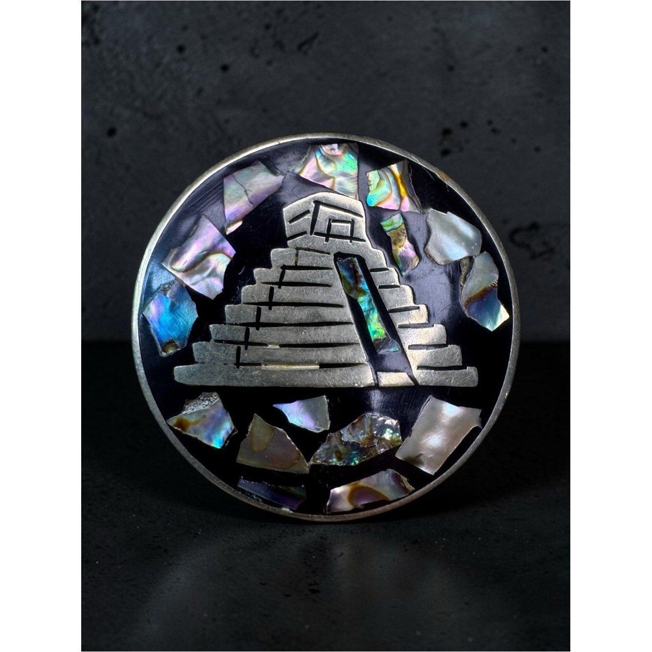 Vintage Alpaca Mexico Abalone Inlay Pendant or Brooch