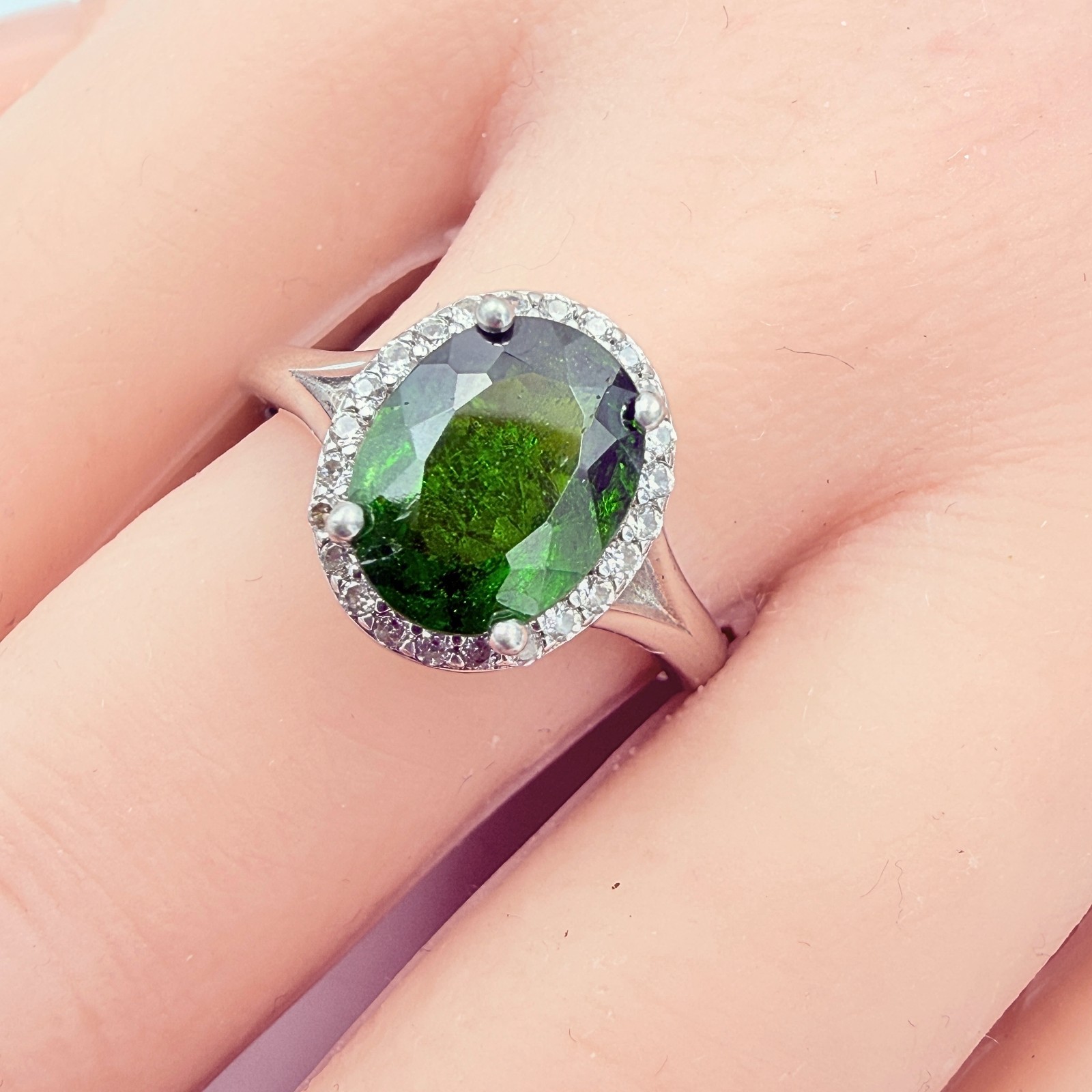 Signed BBJ Sterling Silver Green Iolite Oval Cut Cocktail Statement Ring Sz 10