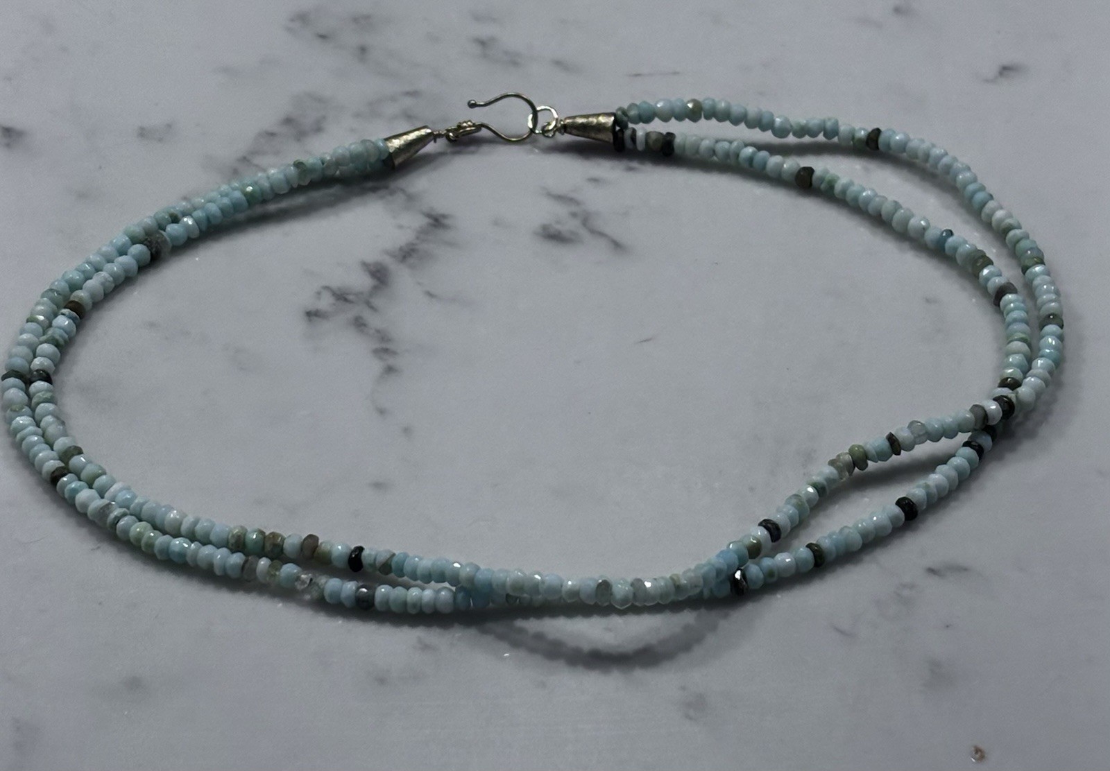 Vintage Blue Green Faceted Natural Stone beaded Necklace with Gold Tone Clasp
