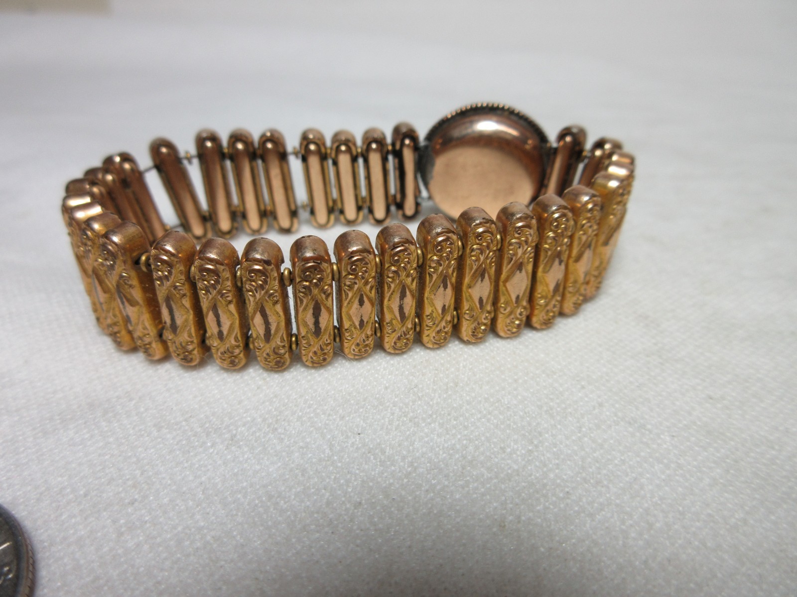 VINTAGE ANTIQUE GOLD FILLED SWEETHEART EXPANSION BRACELET AAG COMPANY PATD 05