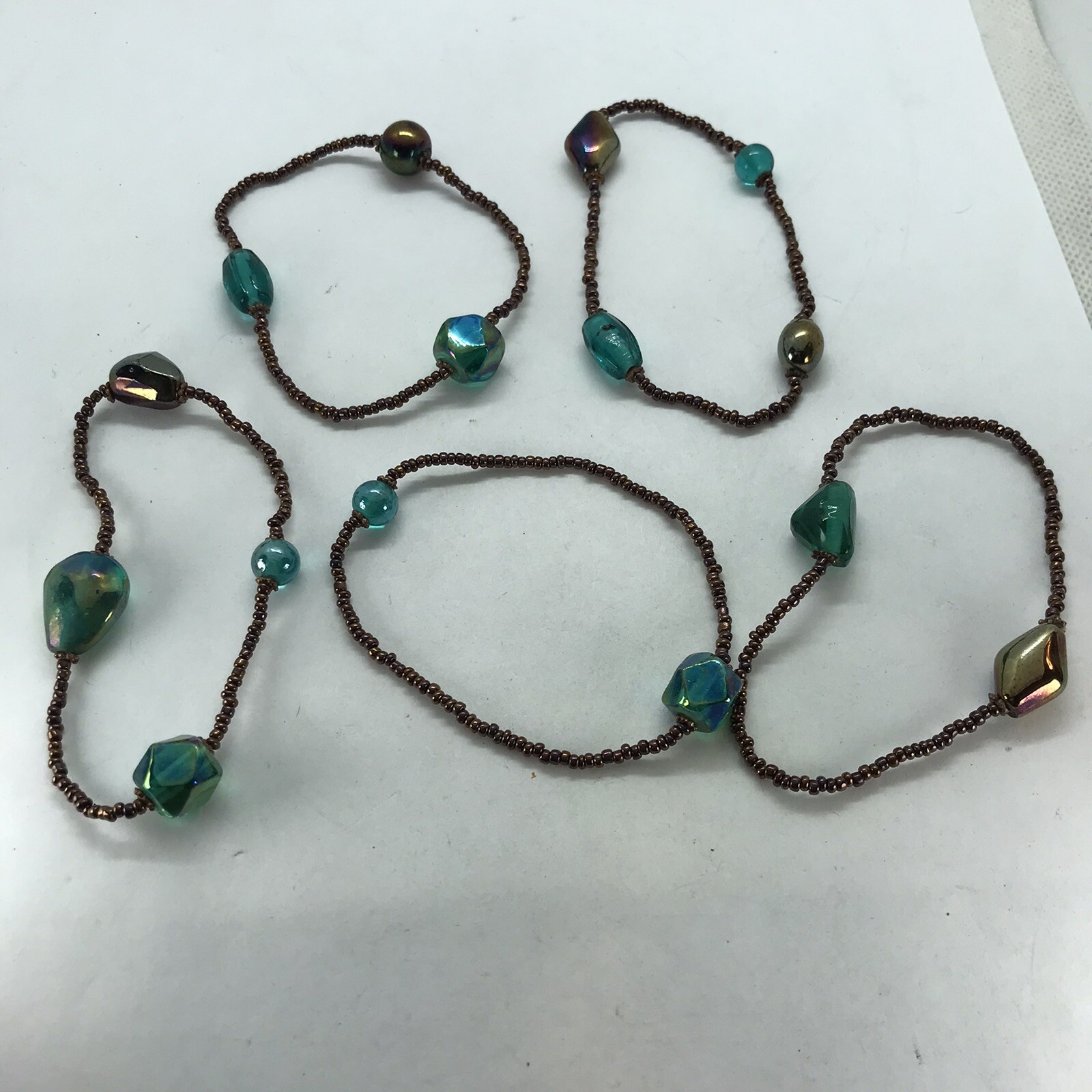 Vintage Artisan Glass Bead Necklace Multi strand with matching stretch bracelets