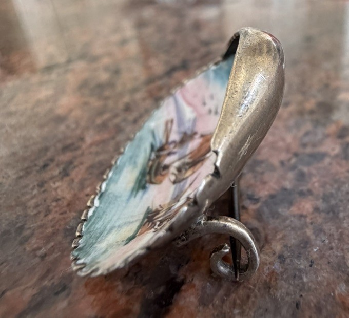 Antique Collectibles 800 Silver China Hand-Painted Sailboat Brooch Rare