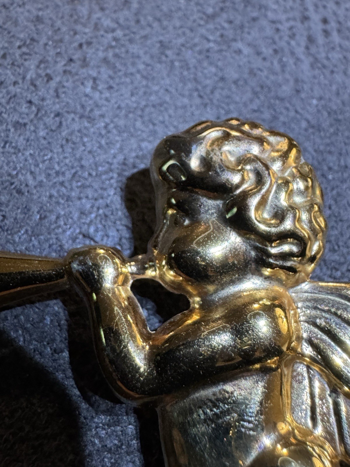 Angel Cherub With Trumpet Brooch Pin Pendant Gold Tone Vintage 2.25″