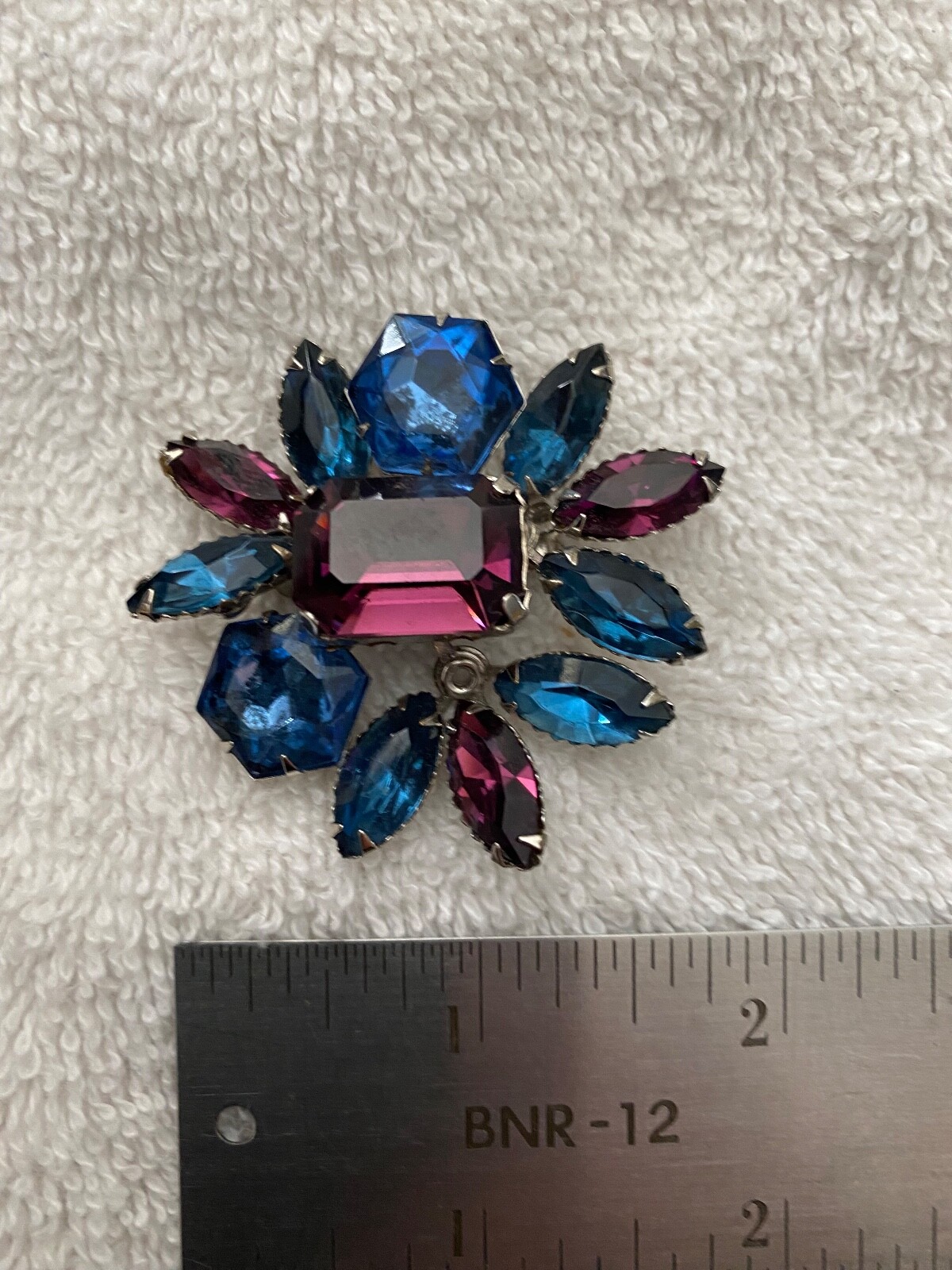 Vintage Coro Rhinestone PIn Purple and Blue
