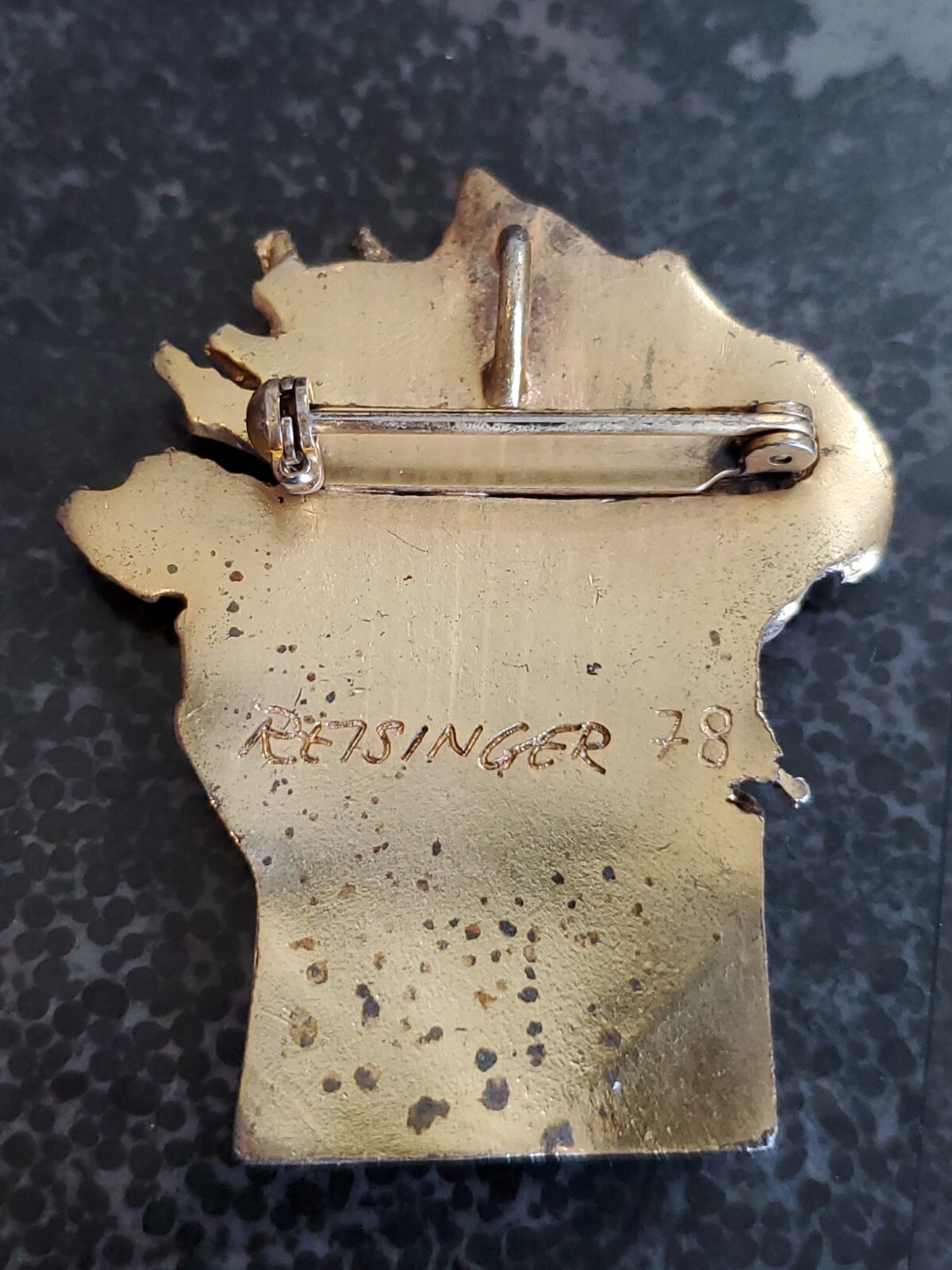 Vintage 1978 Jewish Reisinger Fire Torch Designer Signed Pin Brooch Pendant