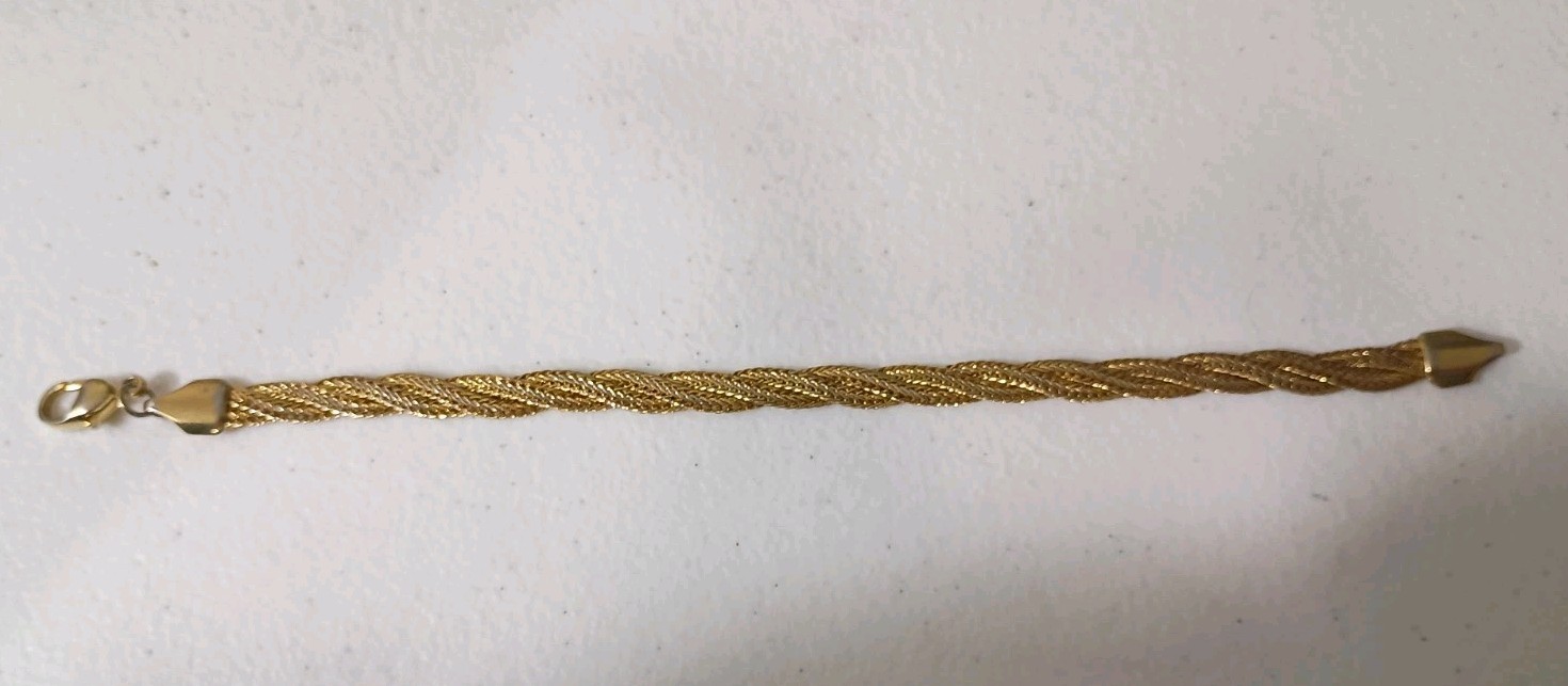 Gold Tone Triple Braided Flat Snake Chain 7.25 In Bracelet