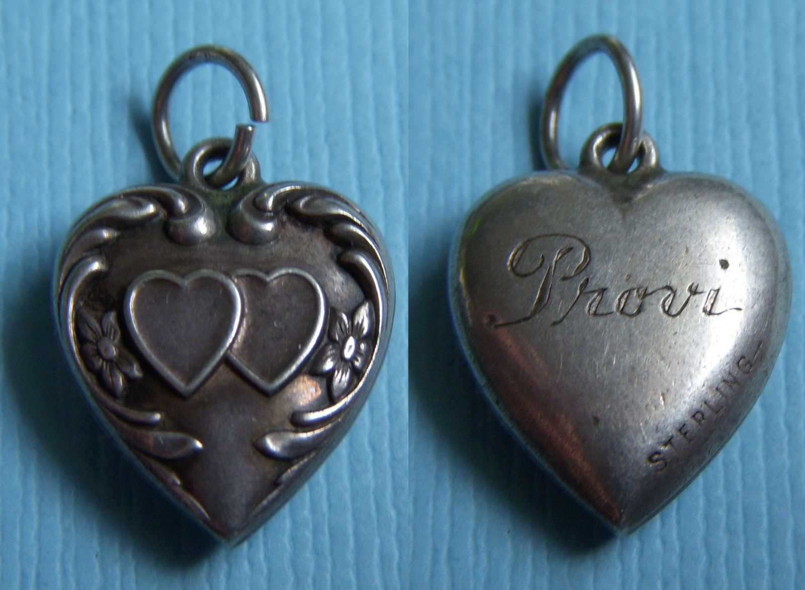 Vintage hearts and flowers puffy heart “Provi” sterling charm