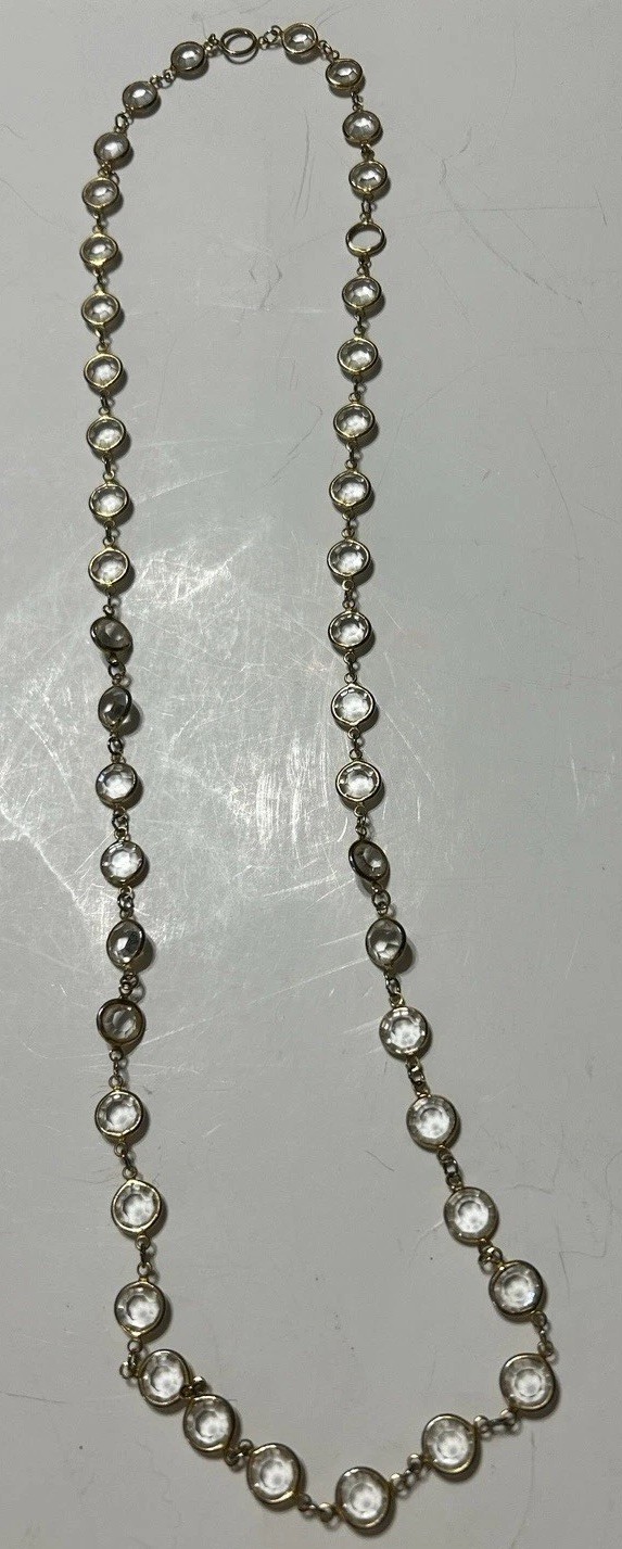 3 Vintage Faceted Austrian Crystal Window Necklaces Bezel Blue, Clear, Multi