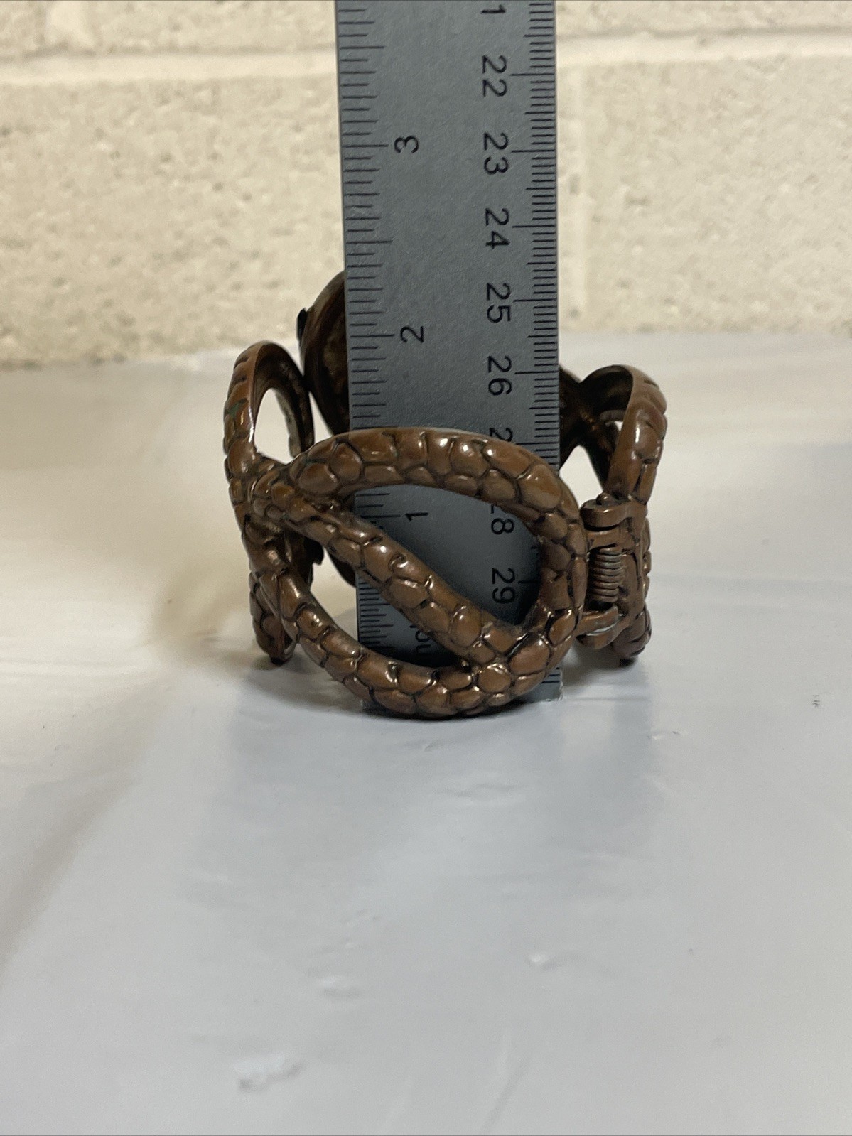 1970 – 1980 Copper Coiled Snake Biker Goth Western Hinged Bracelet Vtg Gem Eyes