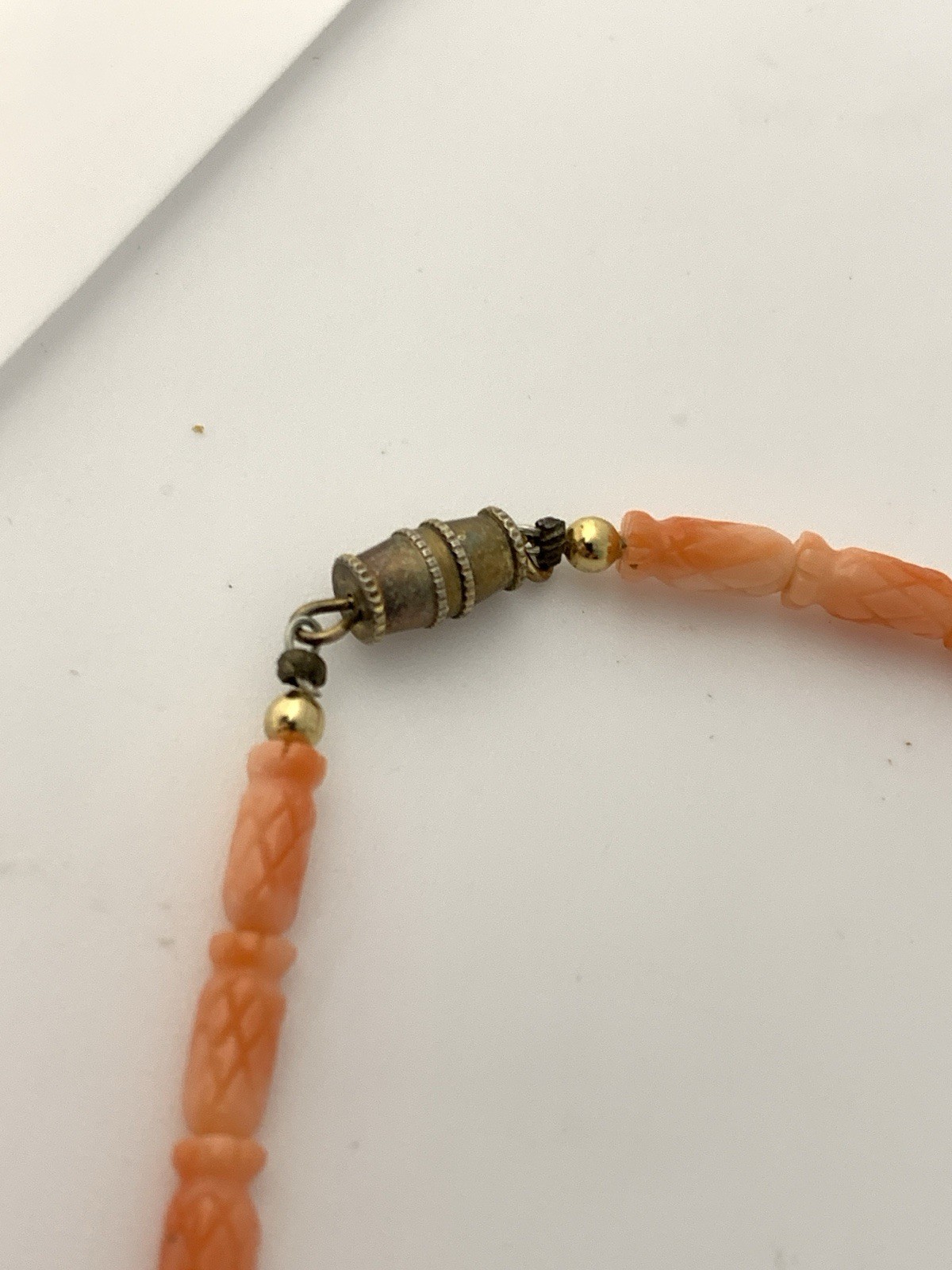Vintage Carved Genuine Pineapple Carved Coral Bead Necklace Barrel Clasp