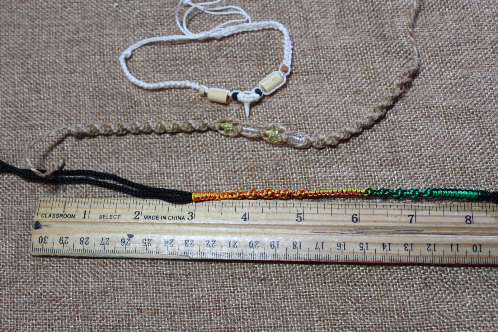 Lot of 6 Vintage 90s Natural String Woven Bracelets &Anlets Beads Hemp Leather