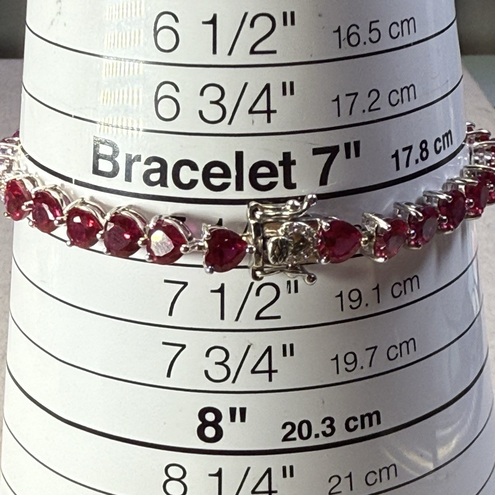 EMA 925 Lab Created Ruby And White Sapphire Hearts Bracelet Tennis 7.25″ 12g