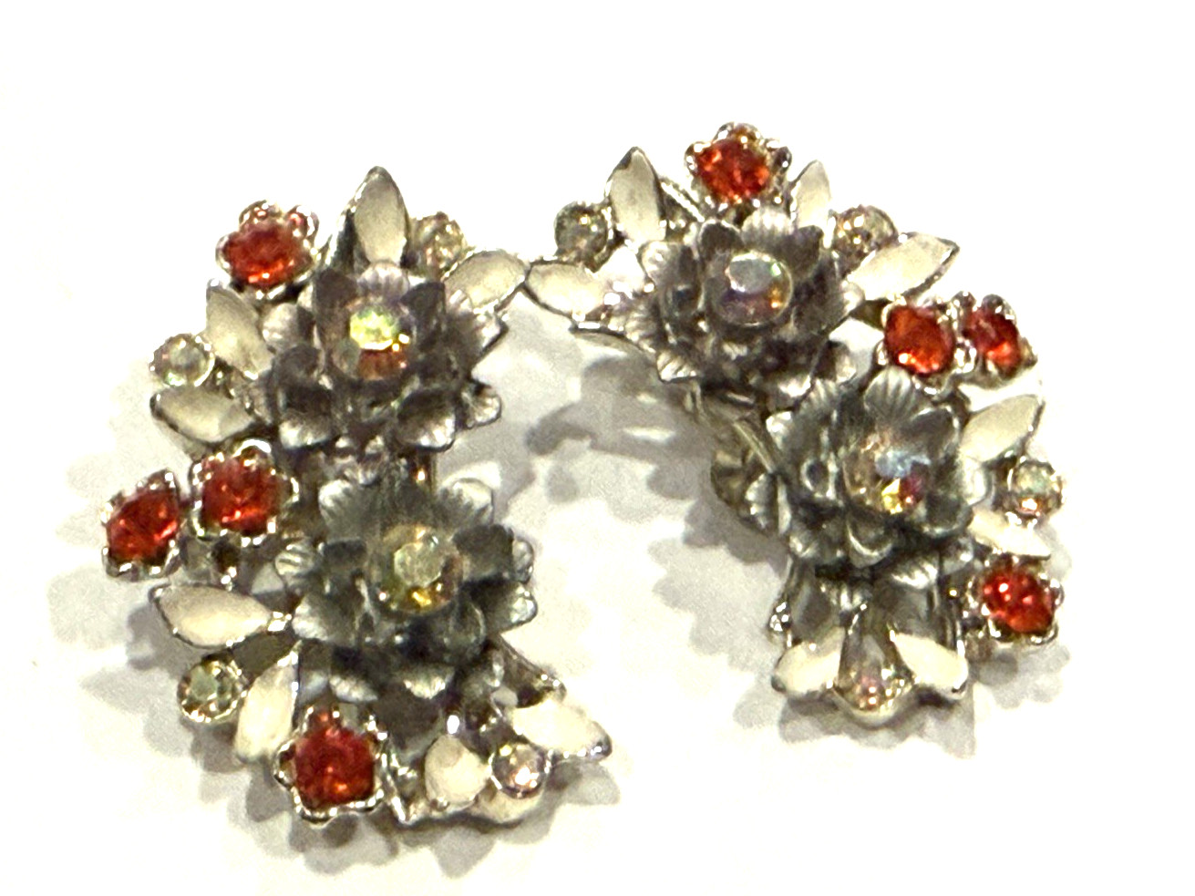 BSK MCM FLORAL ENAMEL RHINESTONE NECKLACE BRACELET CLIP EARRINGS PARURE SET LOT