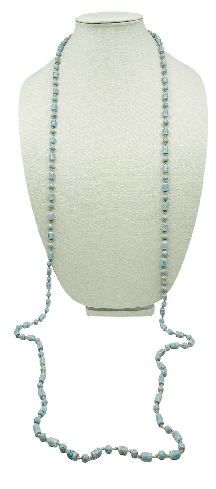 Long Antique Art Deco Circa 1920’s Robin’s Egg Blue Flapper Bead Necklace 60” L