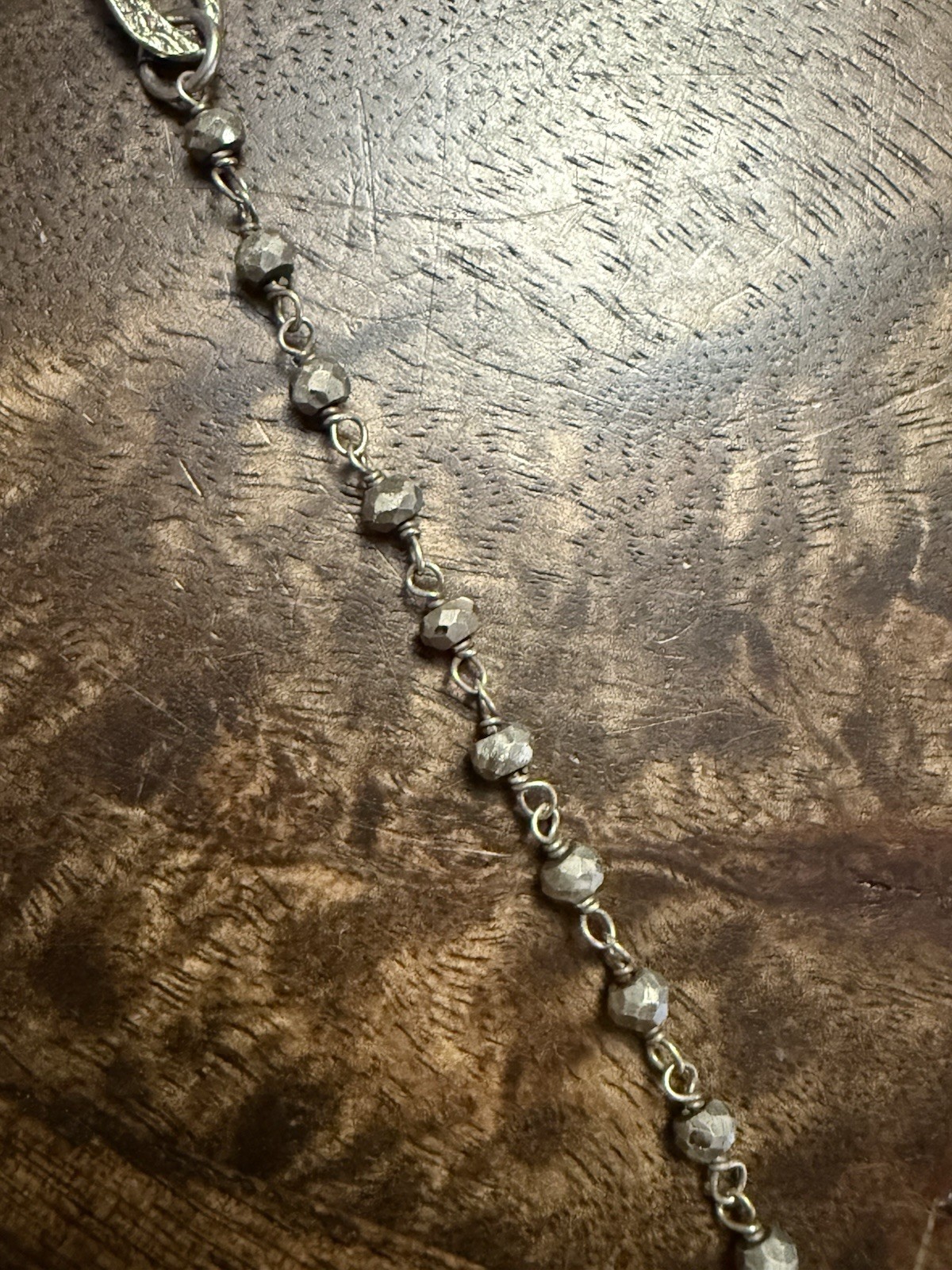 Vintage Silver Rosary Necklace with Long Flat Links and Metal Beads, Reversible