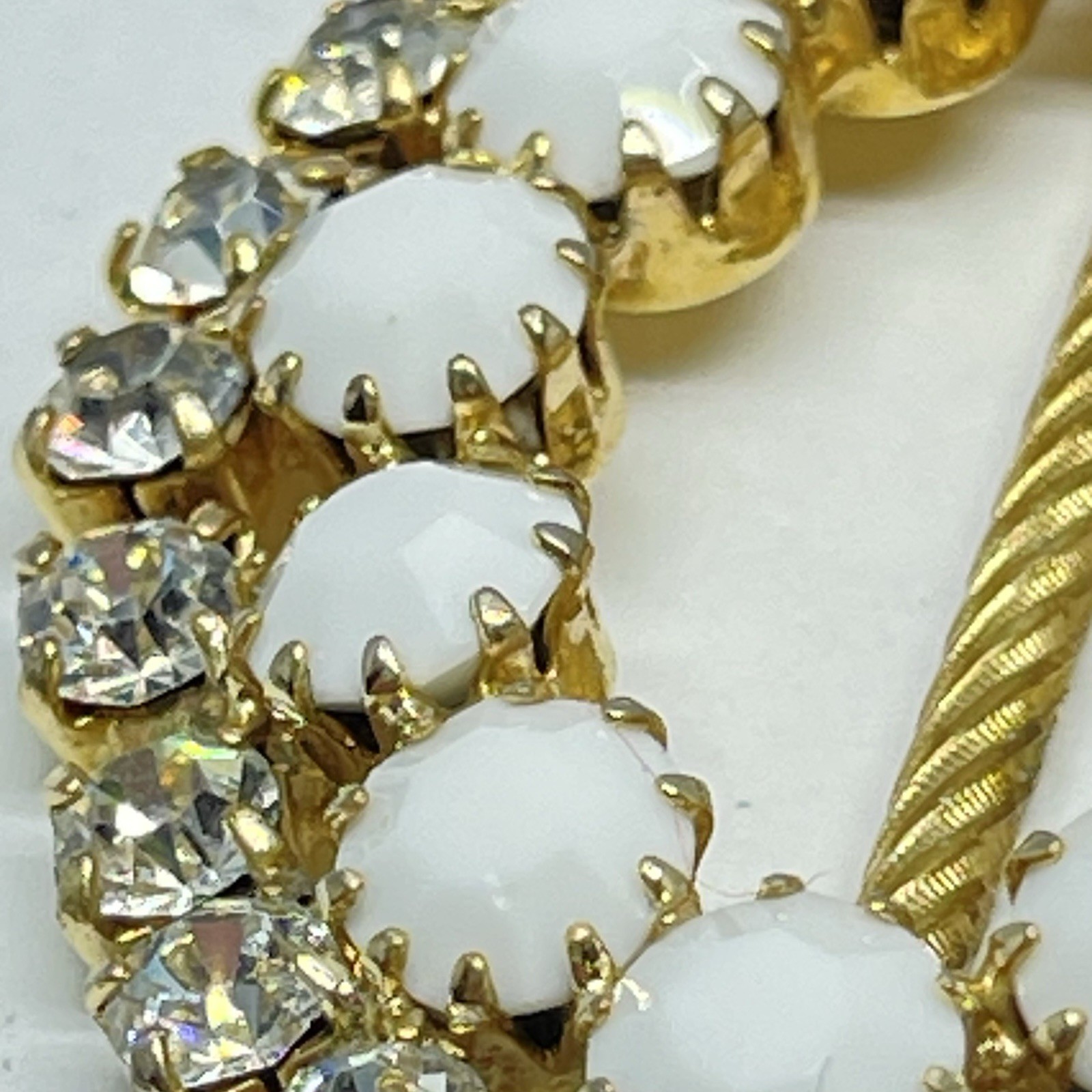 Vintage Gold Tone Oval Scarf Slide Rhinestones And Faceted Milk Stones