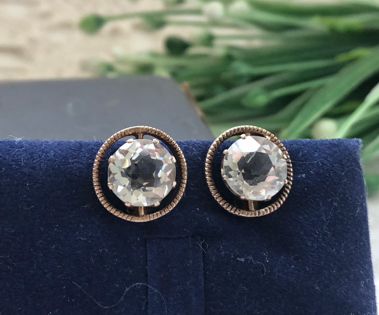 Unique Vintage Earrings Gilt Sterling Silver 875 Soviet Estate Rock Crystal USSR