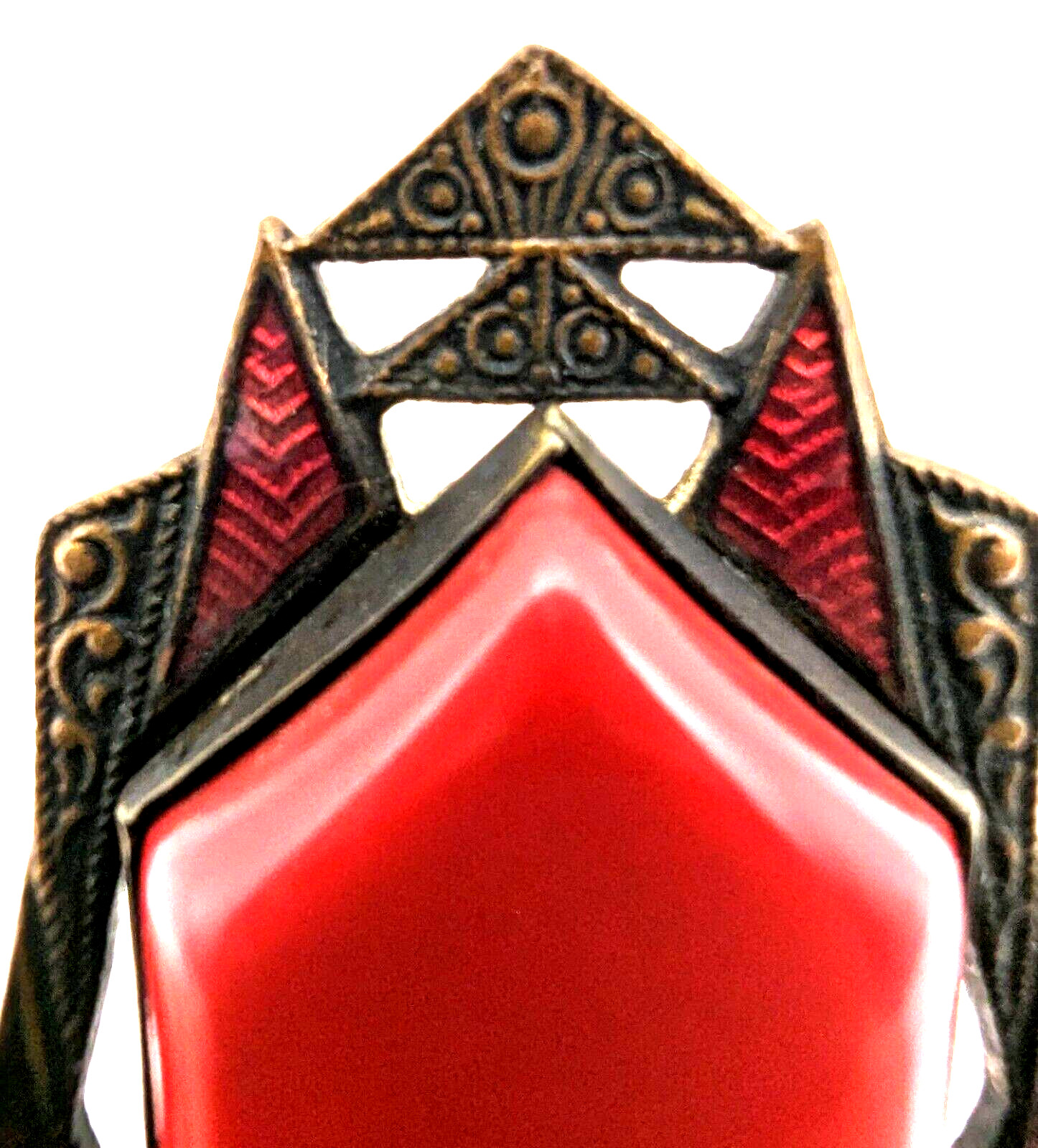 Antique Art Deco Brooch Pin Red Celluloid Hollow Center Circa 1920s Flapper