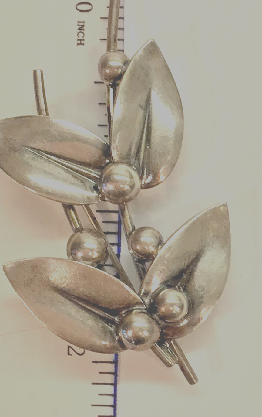 FROM, Neils Erik Danish Vintage Foliate Sterling Silver 925S Pin, Rollover Clasp