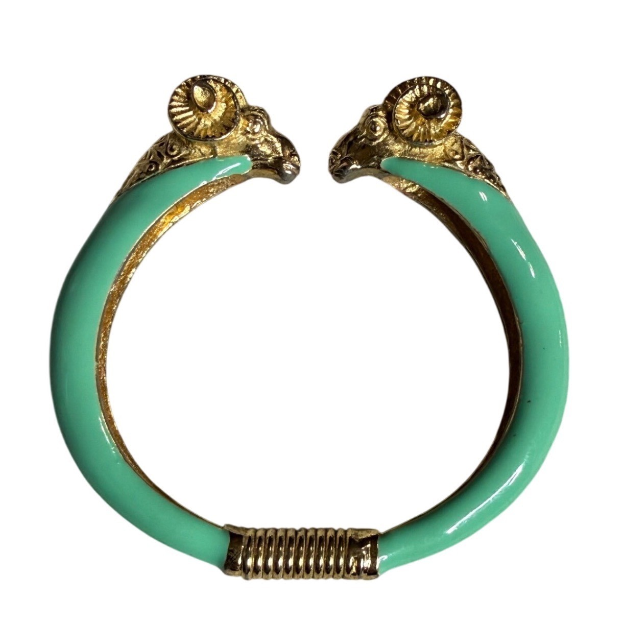 Vintage Donald Stannard Enamel Double Ram Head Hinge Bangle Bracelet