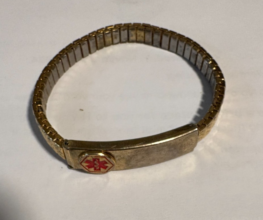 Women’s Stretch Band Gold Tone Stainless Back Medical Alert Bracelet