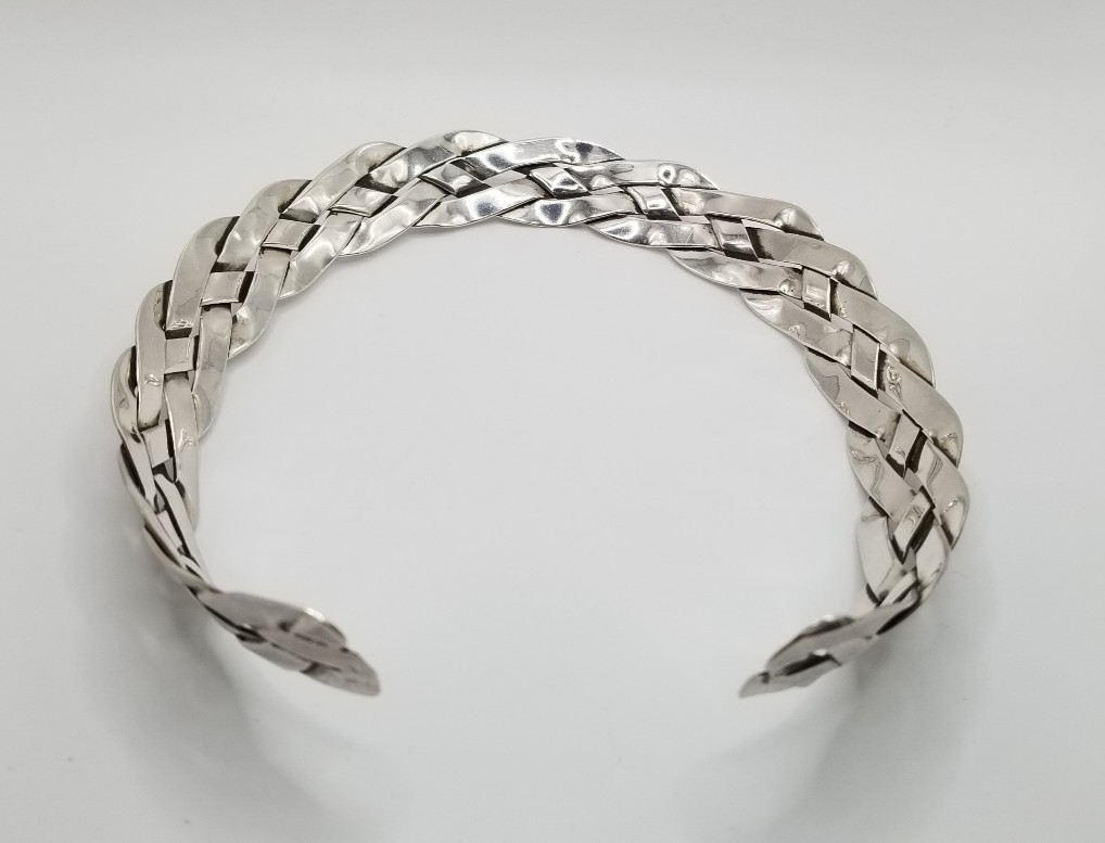 Vintage Sterling Silver Braided Collar Choker Necklace 17.5mm Wide