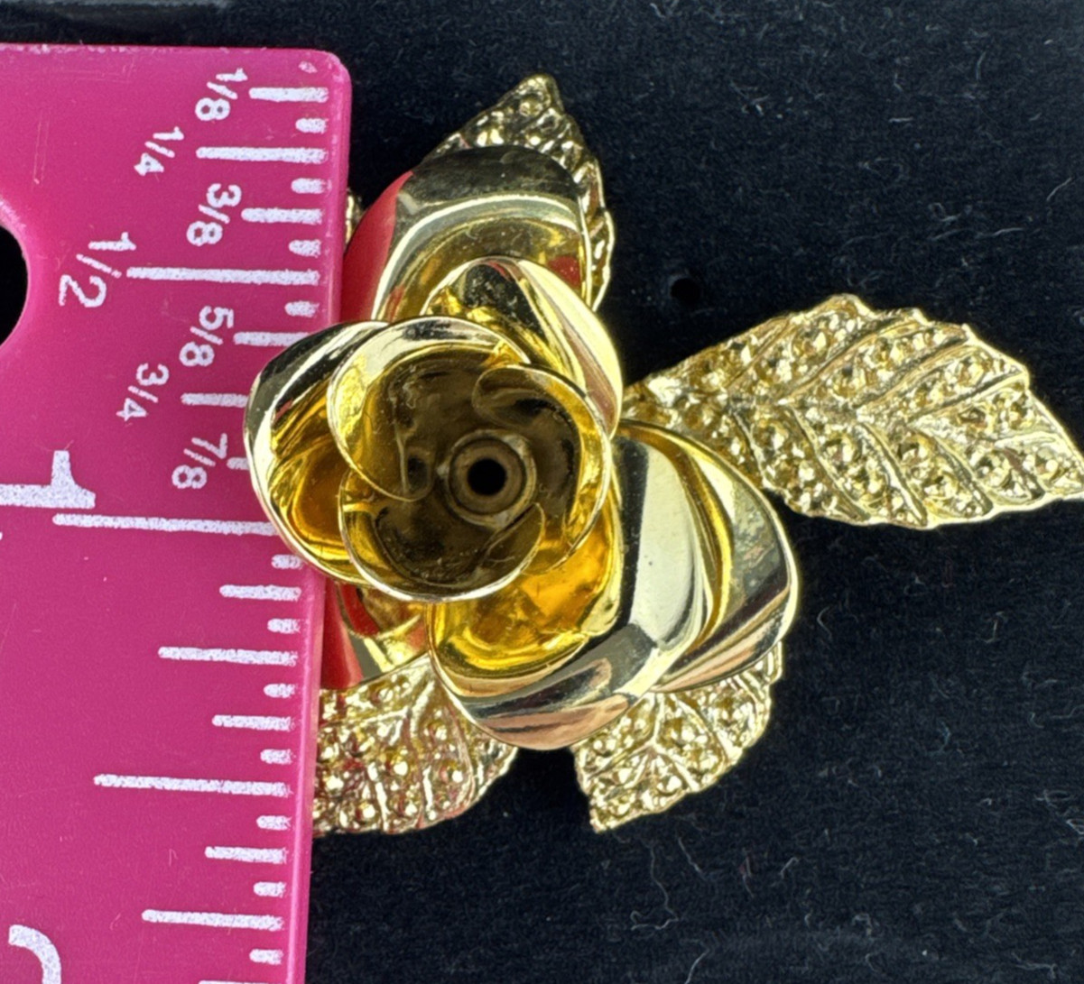 Tacoa Rose Brooch With Matching Earrings Textured Leaves Gold Tone