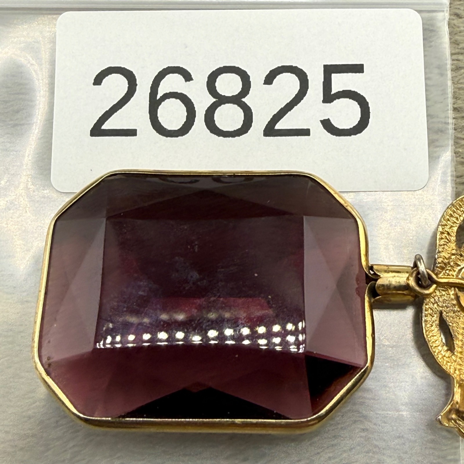 Vintage Signed Purple Faceted Glass Watch Fob Brooch Gold Tone