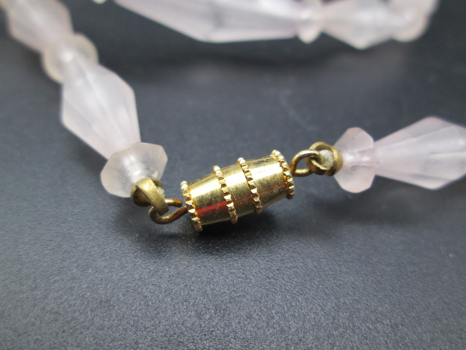 Pink Acrylic Bicone Bead Barrel Clasp 34″ Long Necklace Vintage Estate Gorgeous