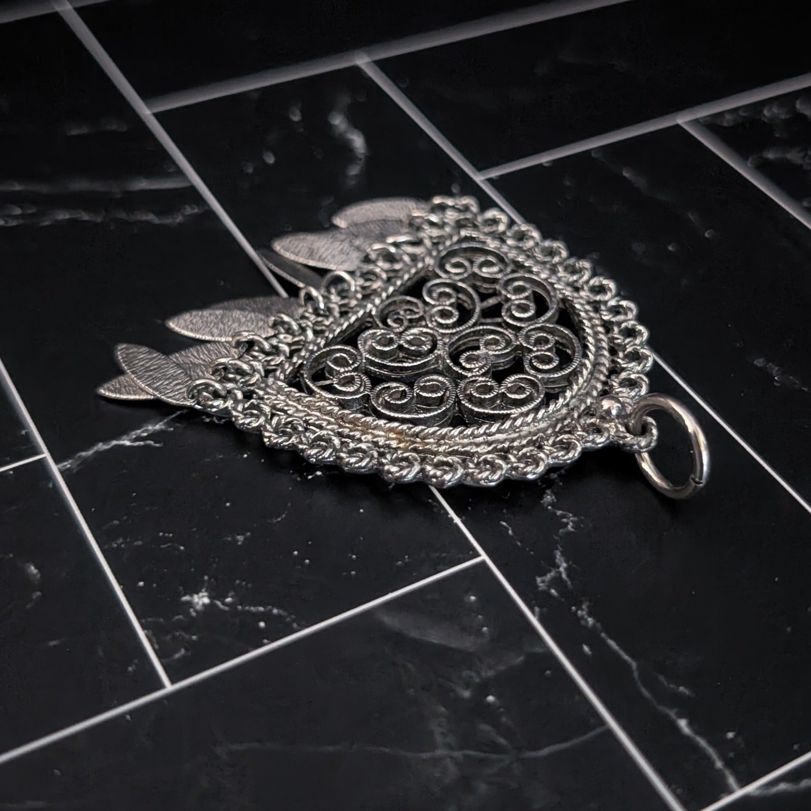 Vintage Pendant Large Ornate Silver Tone – No Chain Included – Dangle Missing